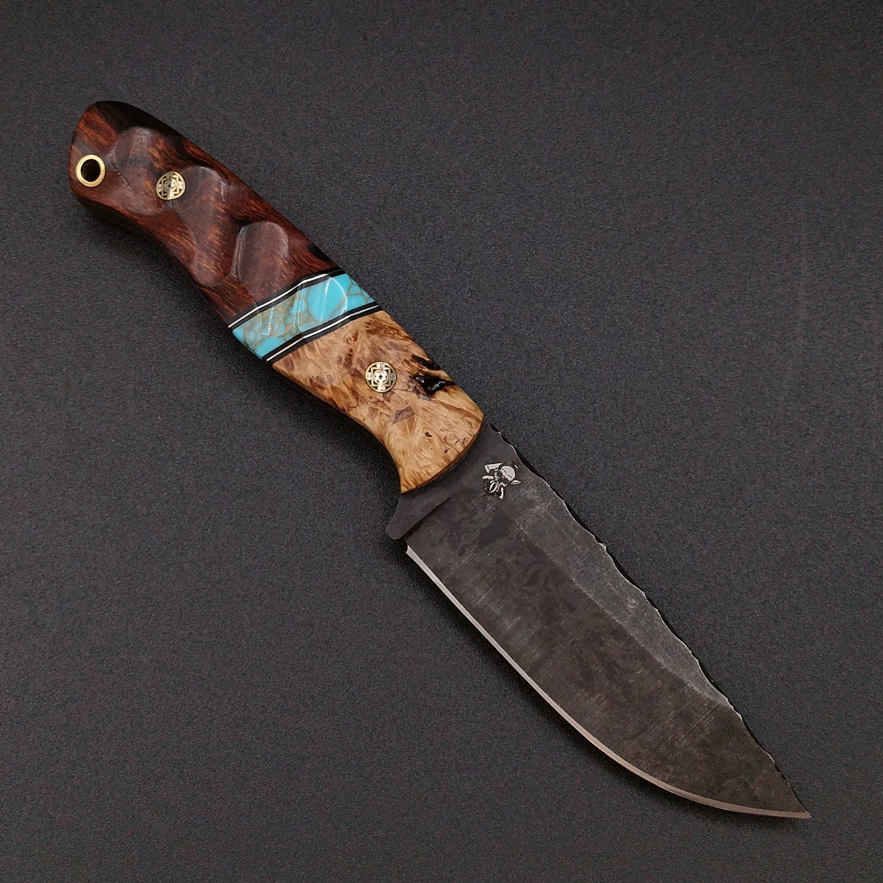 Sea Sick Blades Fieldcraft Maple Burl, Gold Webbed Turquoise 1