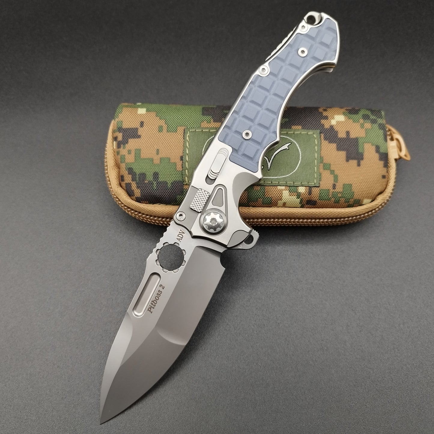ADV Pitboss 2 Satin Blue Frag Titanium CPM S35VN