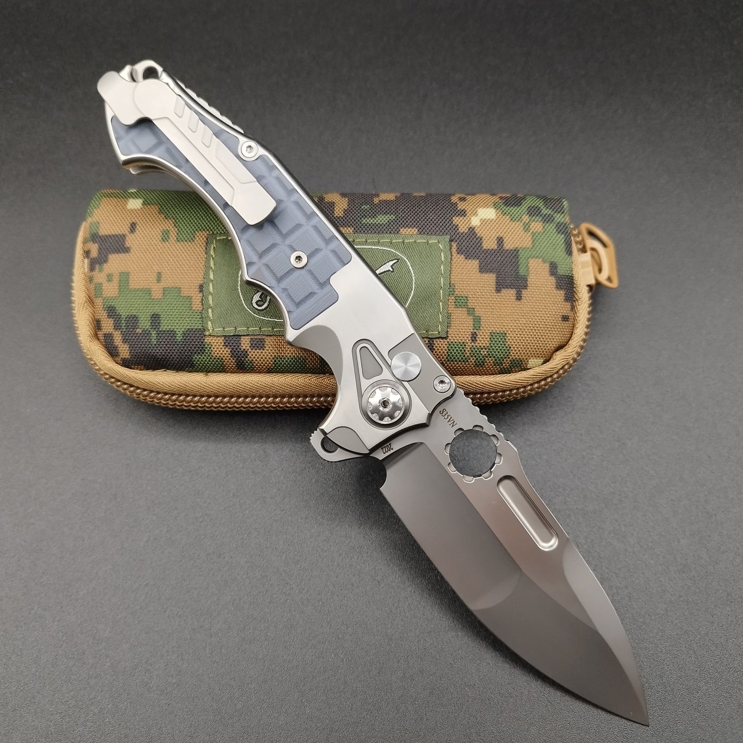 ADV Pitboss 2 Satin Blue Frag Titanium CPM S35VN