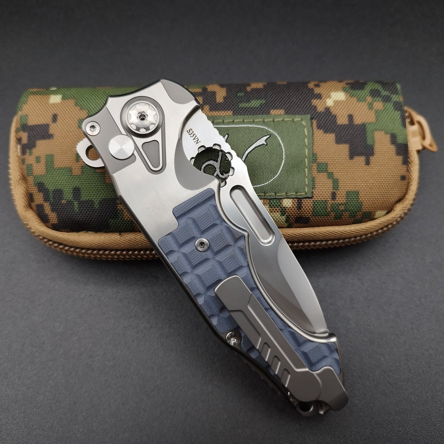 ADV Pitboss 2 Satin Blue Frag Titanium CPM S35VN