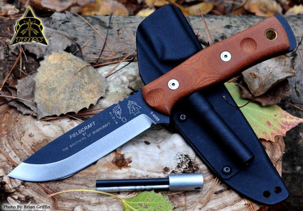 TOPS Fieldcraft BOB Hunter Rocky Mountain BROS-01 micarta, 1095, modified Scandi grind blade 9