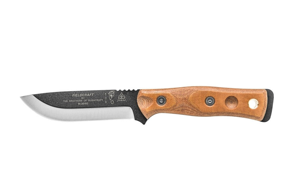 TOPS Fieldcraft BOB Hunter Rocky Mountain BROS-01 micarta, 1095, modified Scandi grind blade 2