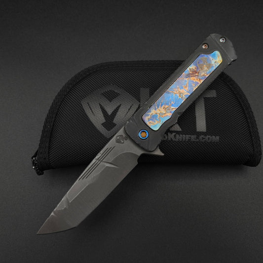 Medford TFF-4 Acid Distressed Tanto, Black Fallout and flamed Copper Inlay 1