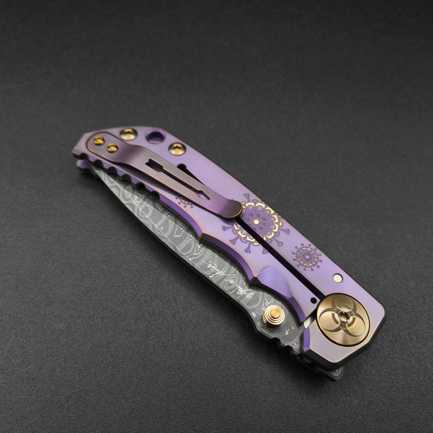 Spartan Blades Harsey Folder SF5 Custom Chad Nichols Damascus Plague Doctor Purple