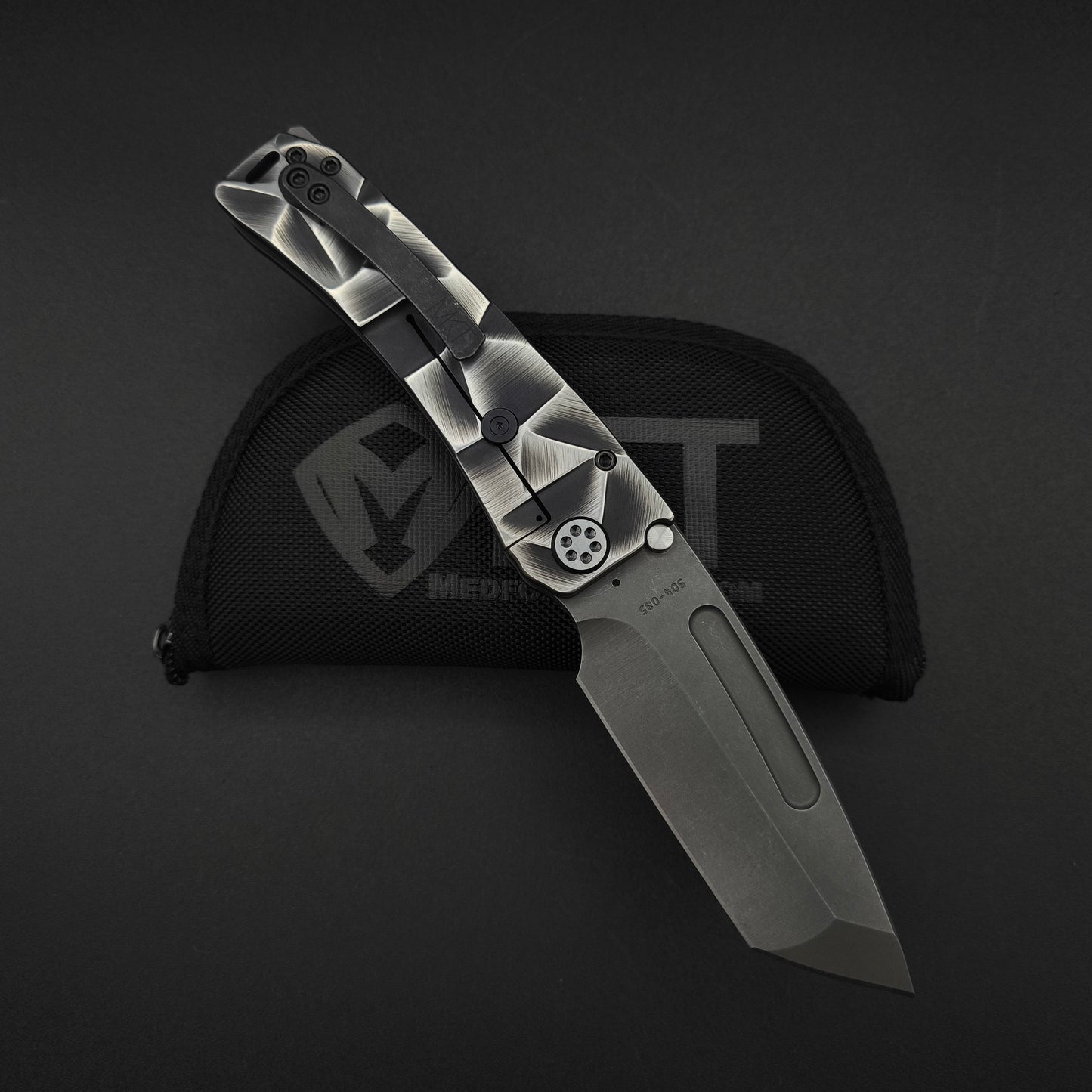 Medford Marauder, Full Size, Acid Distressed Tanto, Black and Silver Stained Glass 2