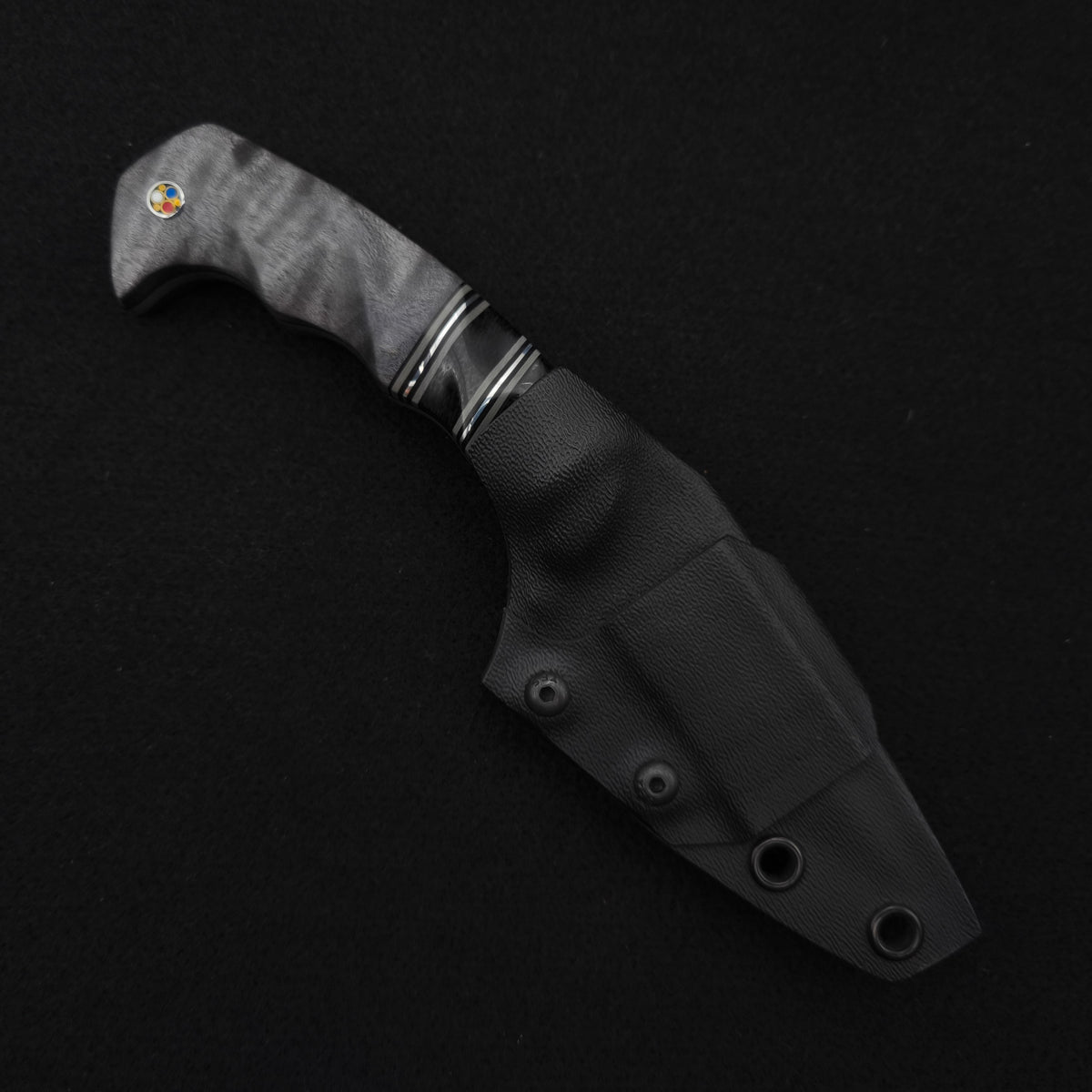 Half Face Blades HUMINT 3" Black Burlap Micarta, Black G10, Dyed Maple, Patriot Mosaic Pins