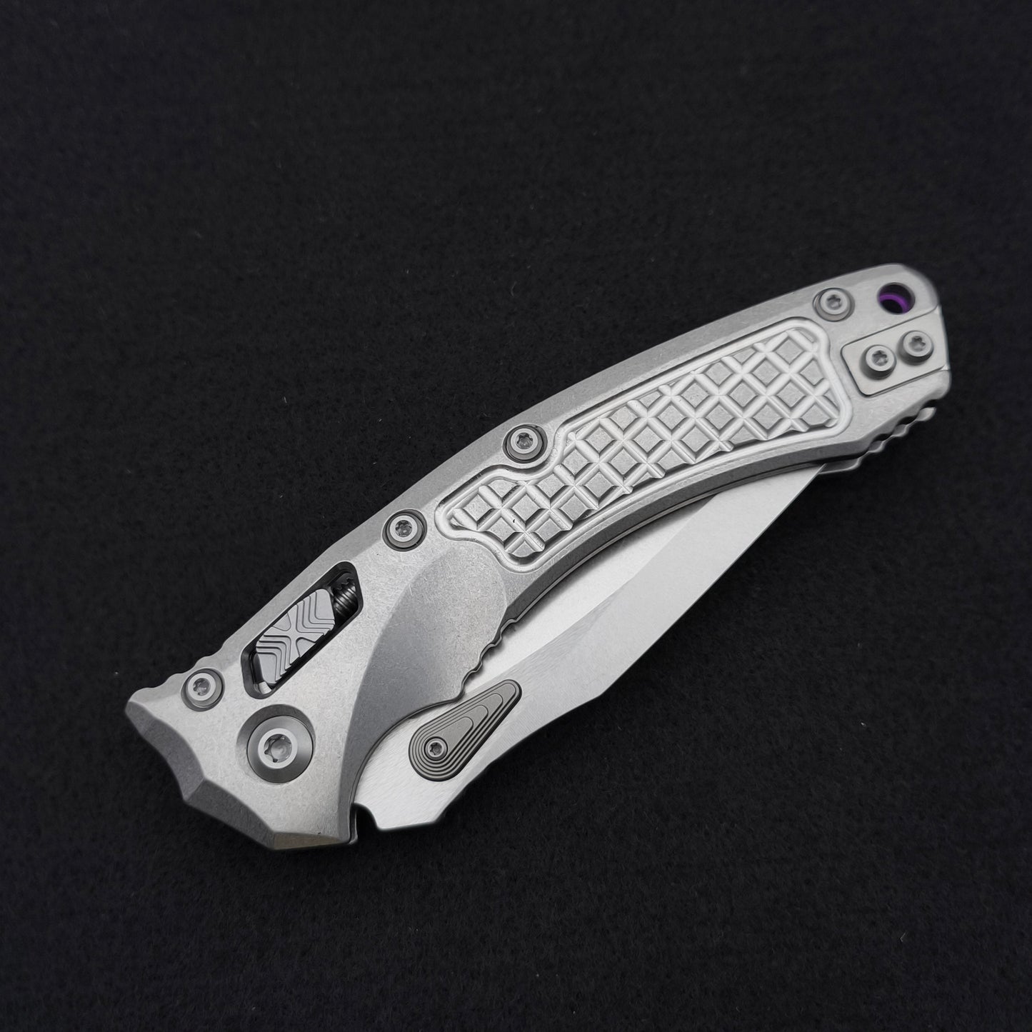 Microtech Amphibian Ram-Lok Frag Stonewash Marfione Select Purple