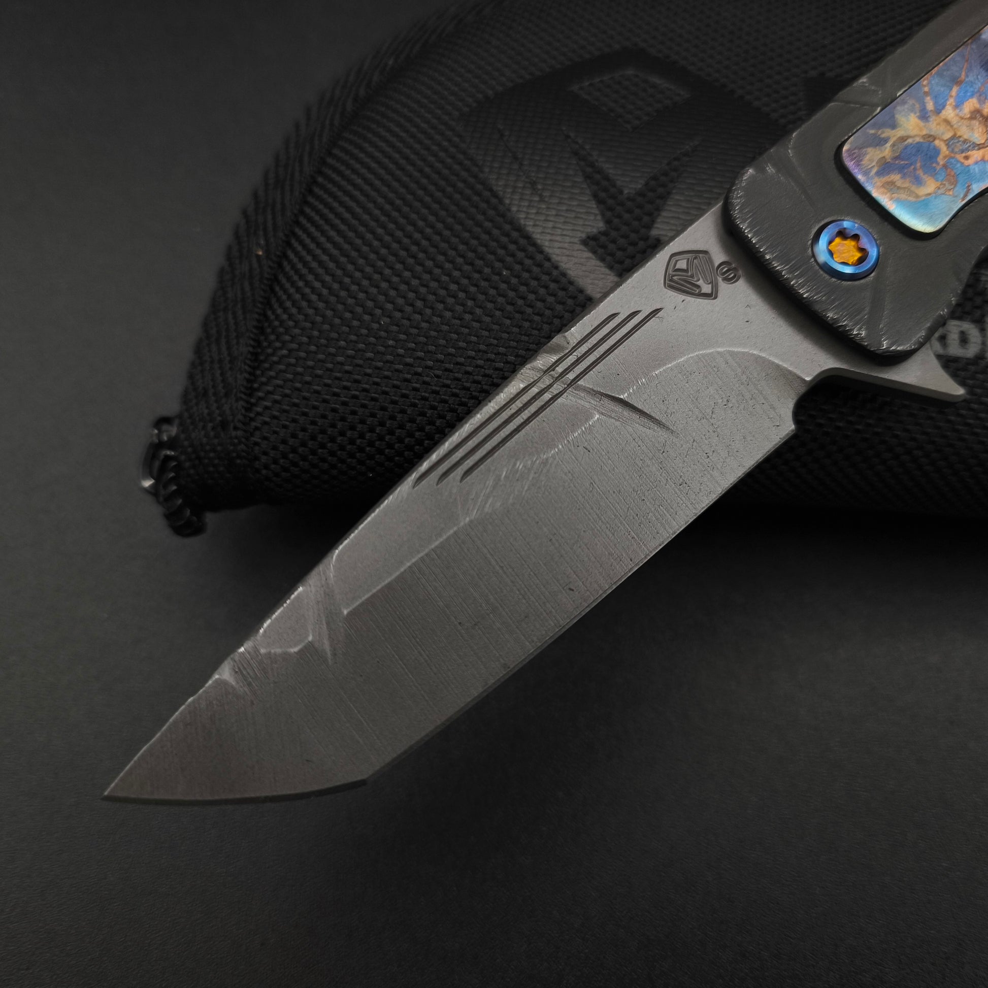 Medford TFF-4 Acid Distressed Tanto, Black Fallout and flamed Copper Inlay 3