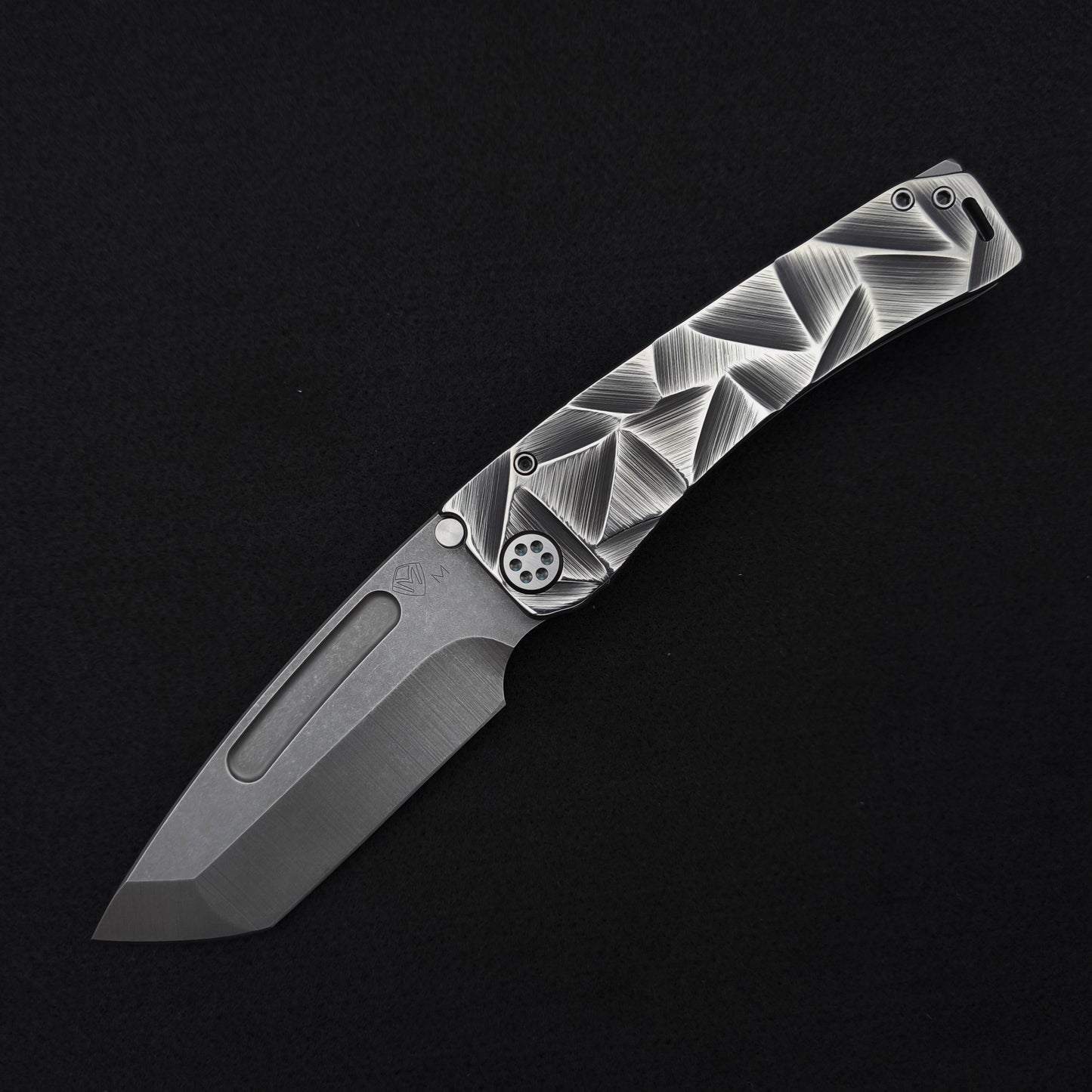 Medford Marauder, Full Size, Acid Distressed Tanto, Black and Silver Stained Glass