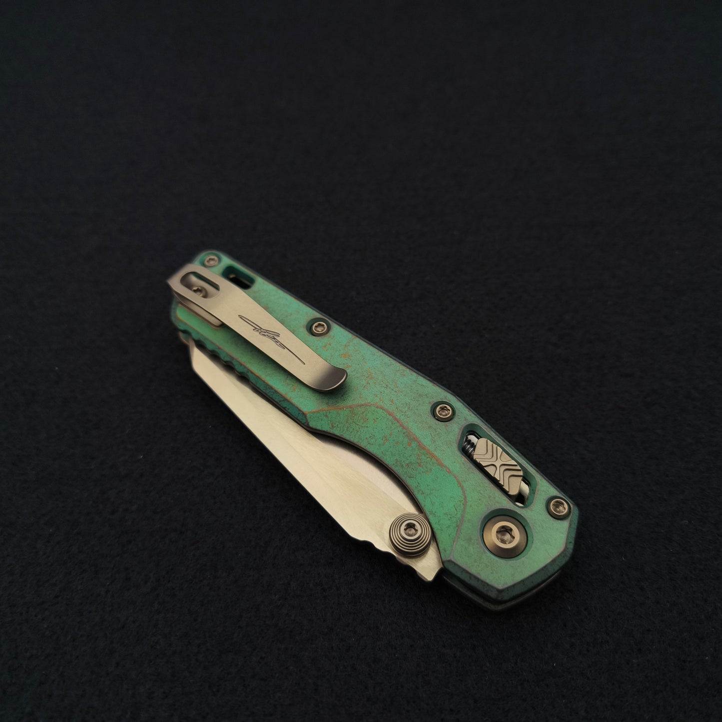 Microtech MSI Mini Bronzed Stonewash Antique Green Marfione Select