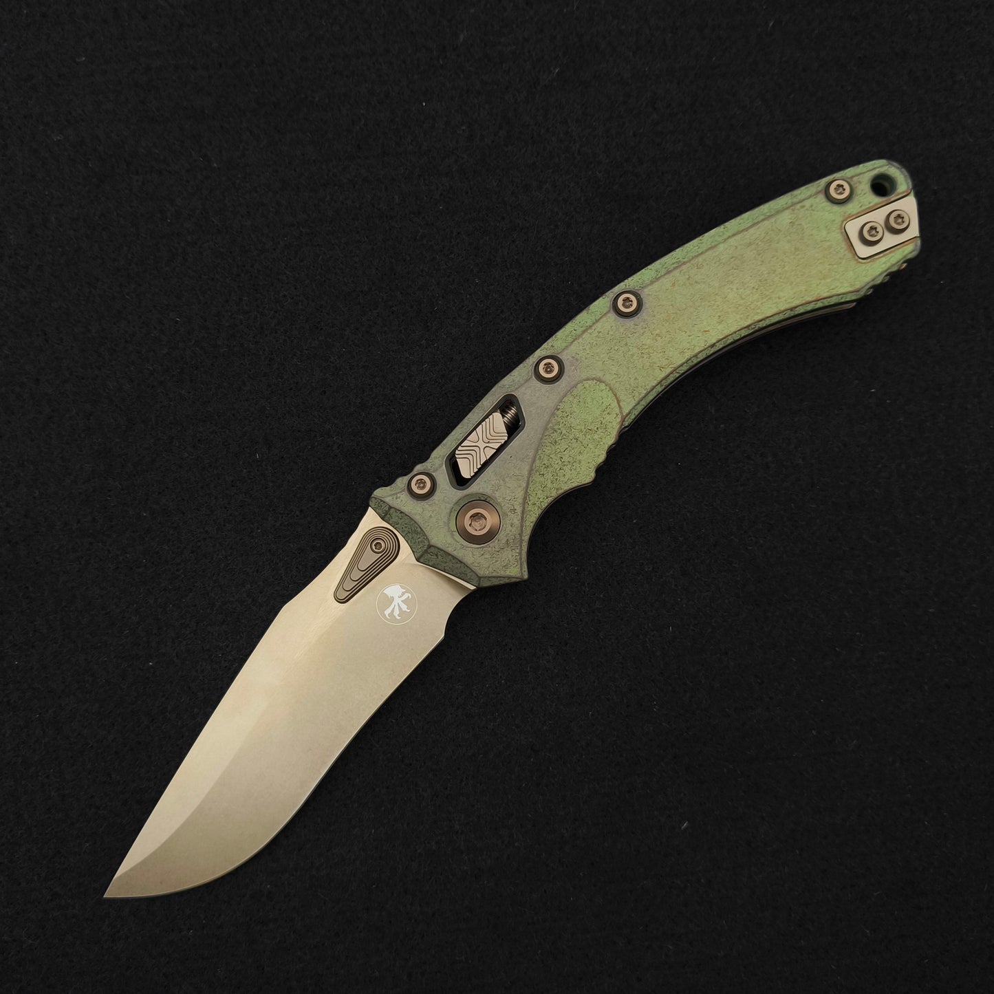 Microtech Amphibian Ram-Lok Bronzed Stonewash Antique Green Marfione Select