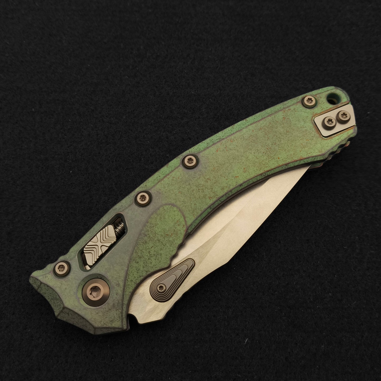 Microtech Amphibian Ram-Lok Bronzed Stonewash Antique Green Marfione Select