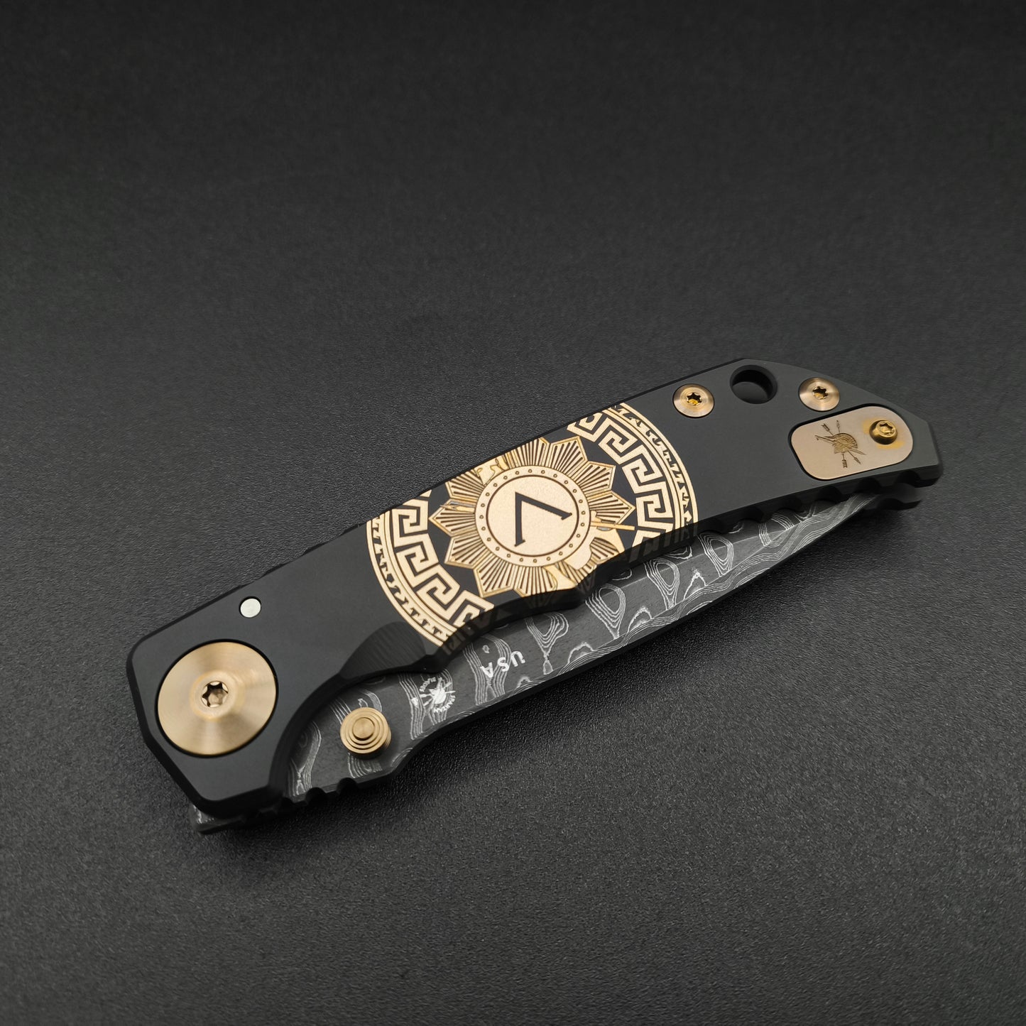 Spartan Blades Harsey Folder SF5 Custom Chad Nichols Damascus Gold Shield 4
