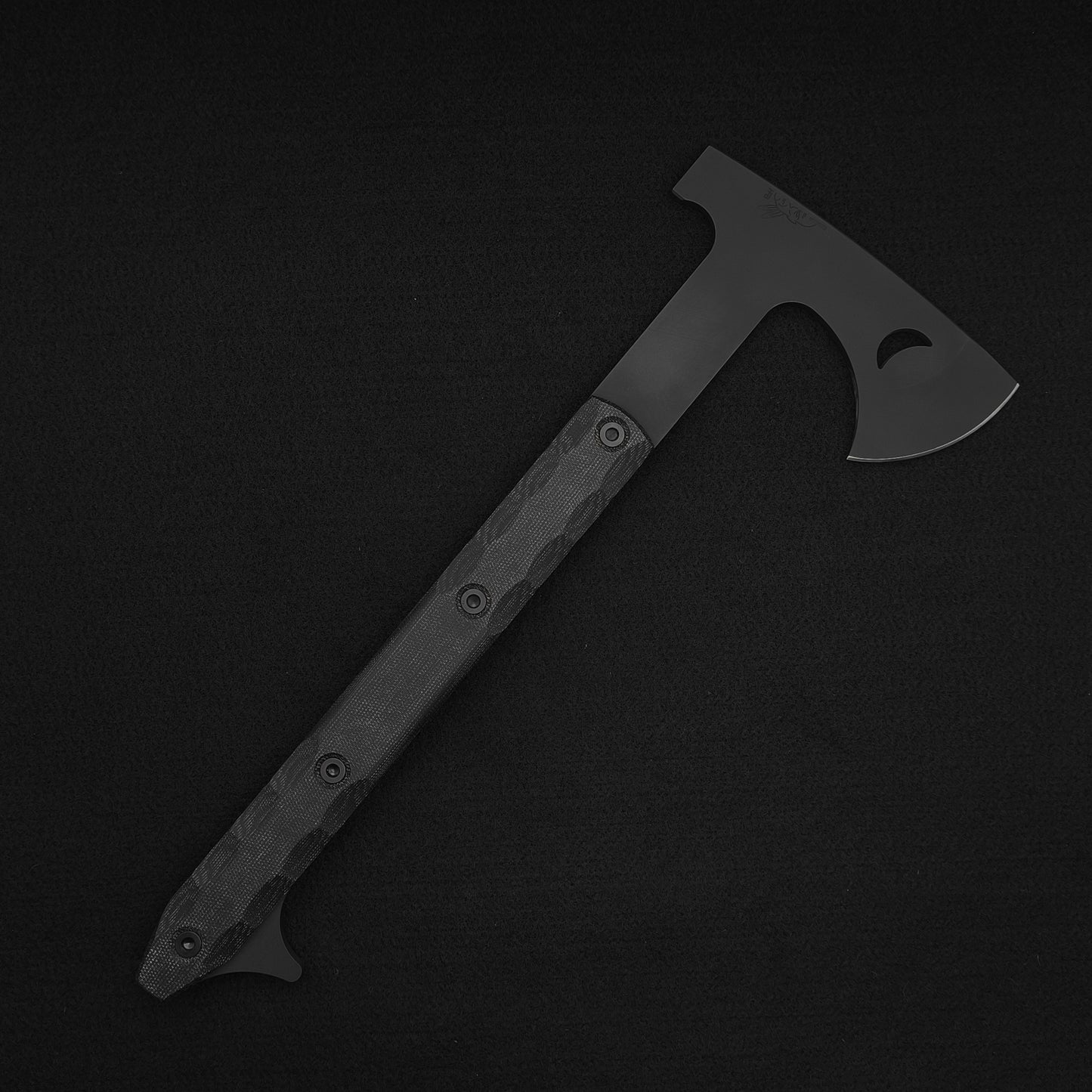 Half Face Blades Howler Hawk, Black Canvas Micarta, Armor Black Cerakote 1
