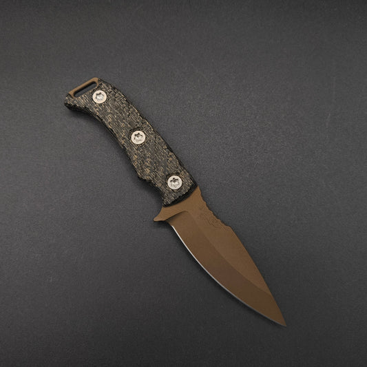 Half Face Blades Ishi Black Burlap Micarta, Midnight Bronze Cerakote 1