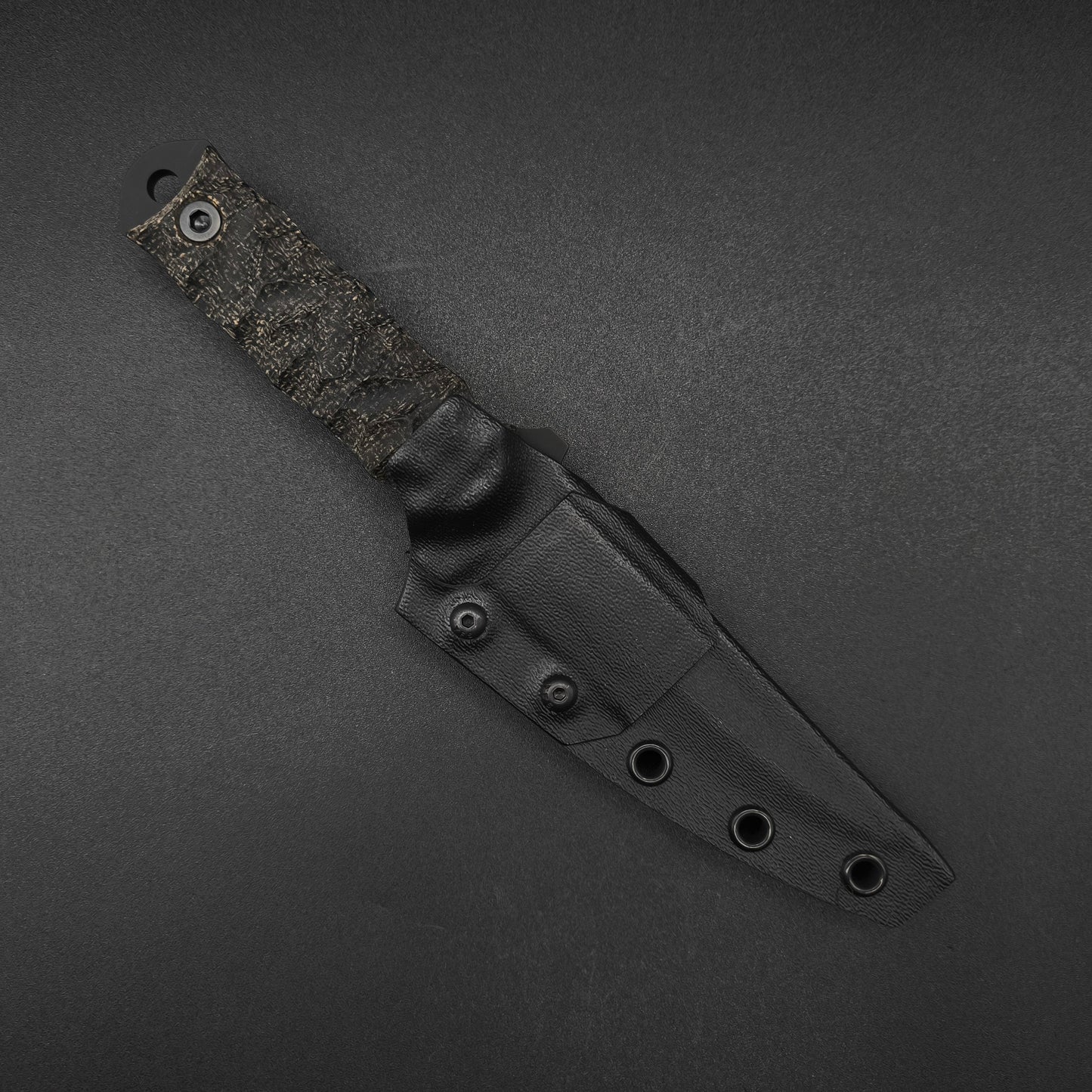 Half Face Blades Combat Filet Black Burlap Micarta, Armor Black Cerakote 3