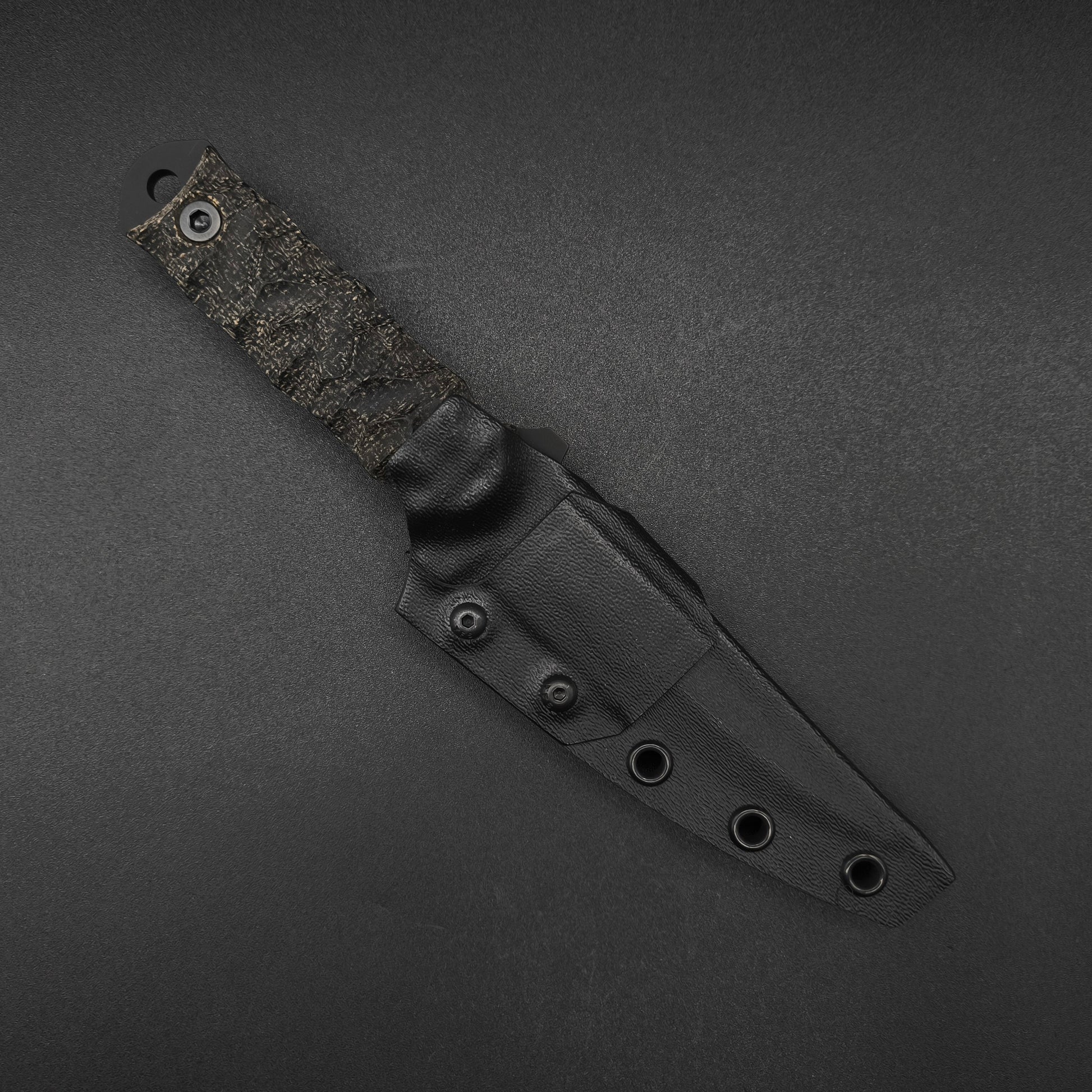 Half Face Blades Combat Filet Black Burlap Micarta, Armor Black Cerakote 3