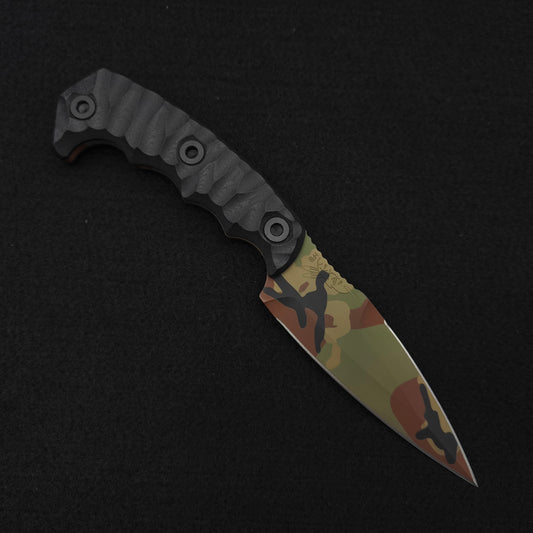 Half Face Blades HUMINT 4" Black G10, M81 Camo Cerakote 1