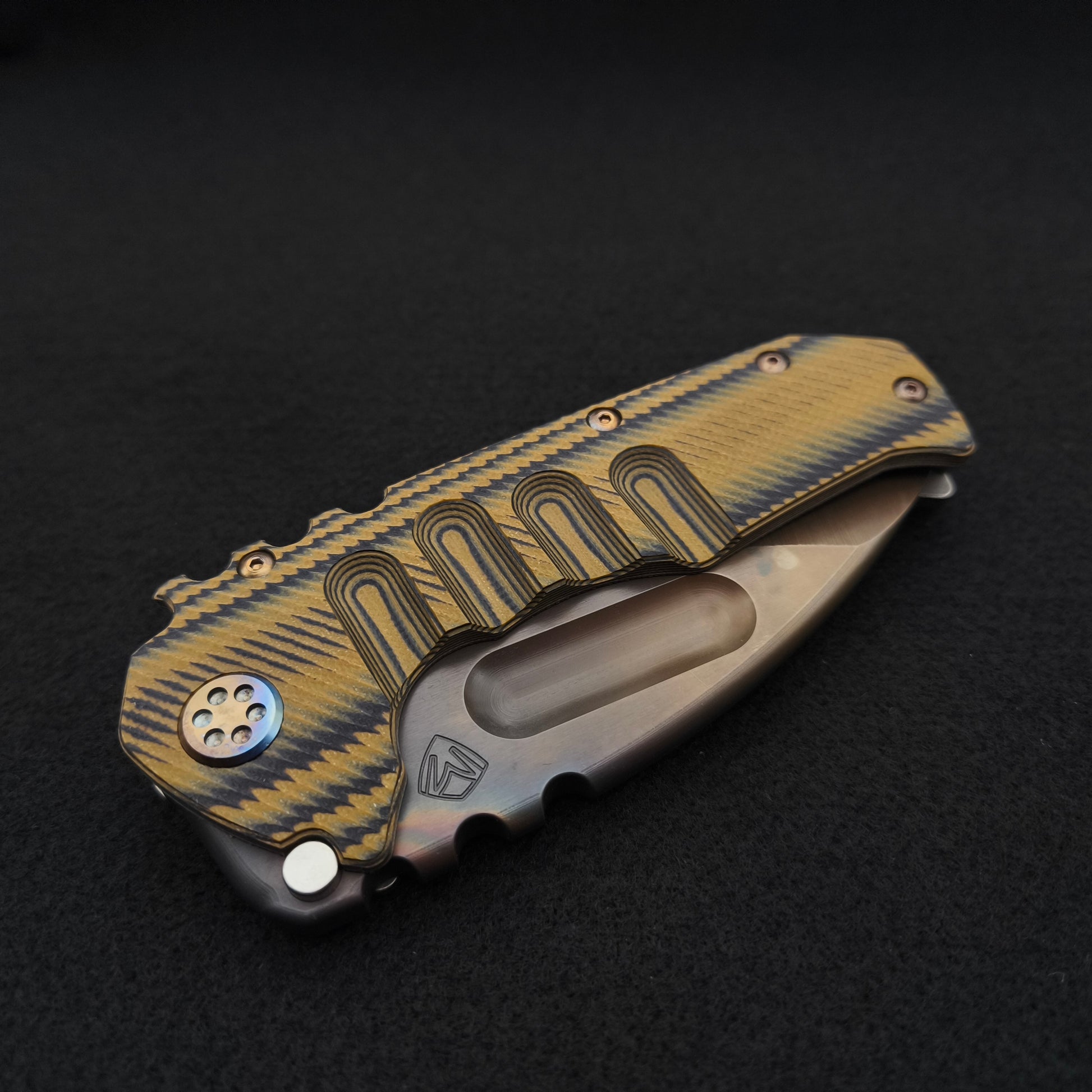 Medford Praetorian Ti-C Vulcan Drop Point, Black Tan Contoured G10 5
