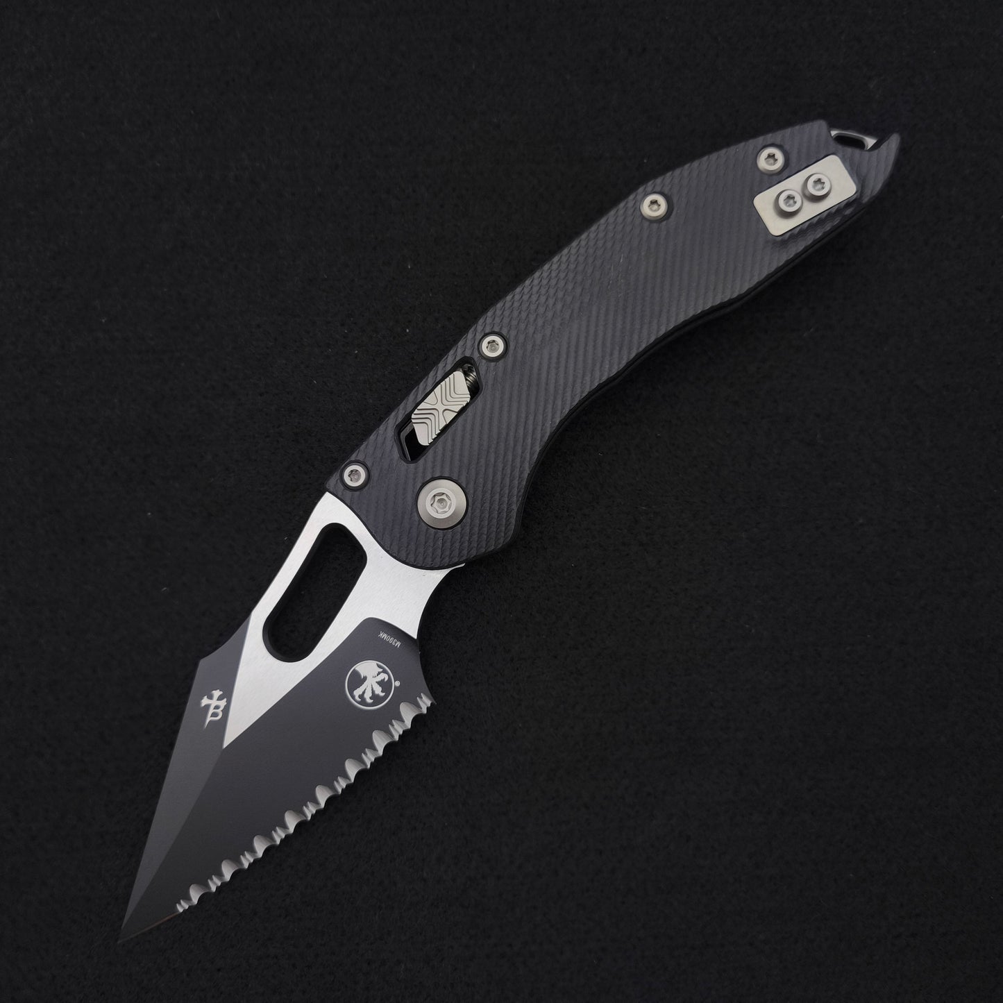 Microtech Stitch S/E Ram Lok Black Full Serrated M390MK two-tone