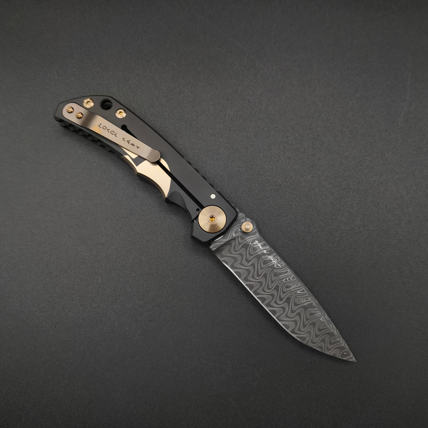 Spartan Blades Harsey Folder SF5 Custom Chad Nichols Damascus Gold Helmet 2