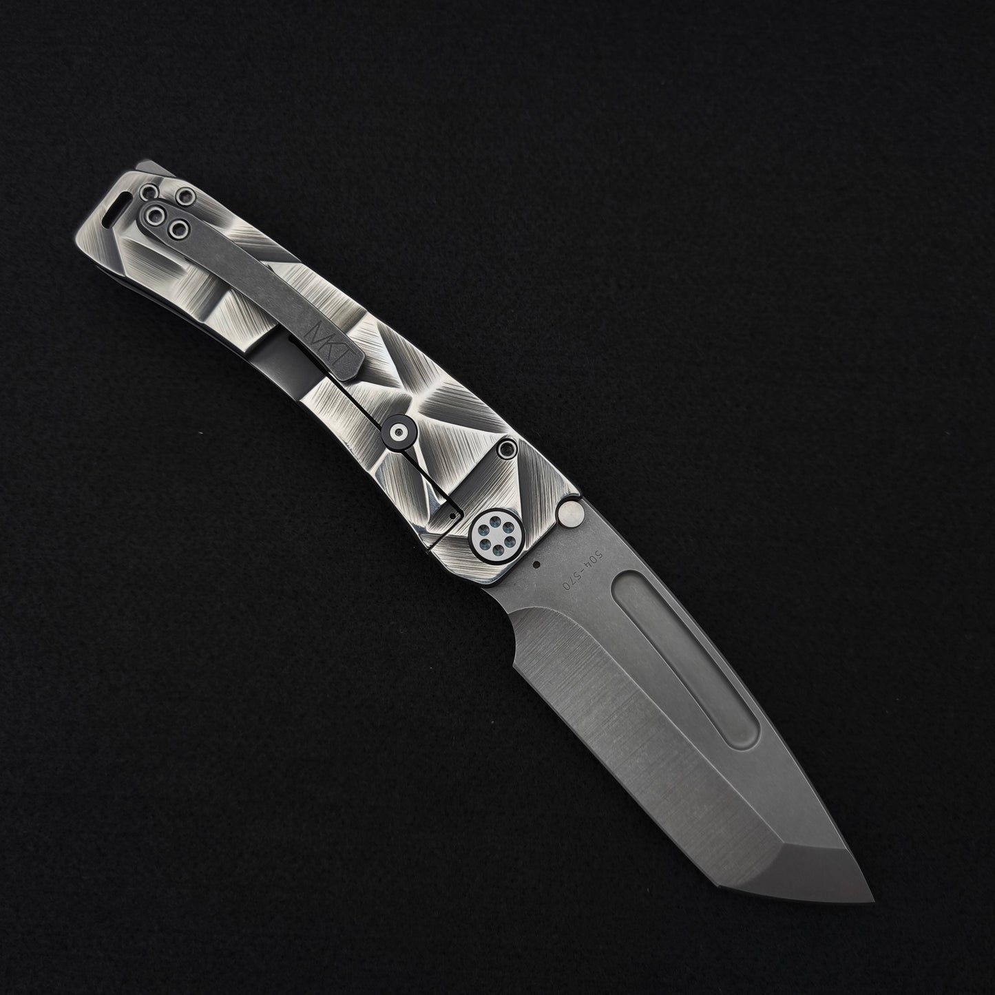 Medford Marauder, Full Size, Acid Distressed Tanto, Black and Silver Stained Glass