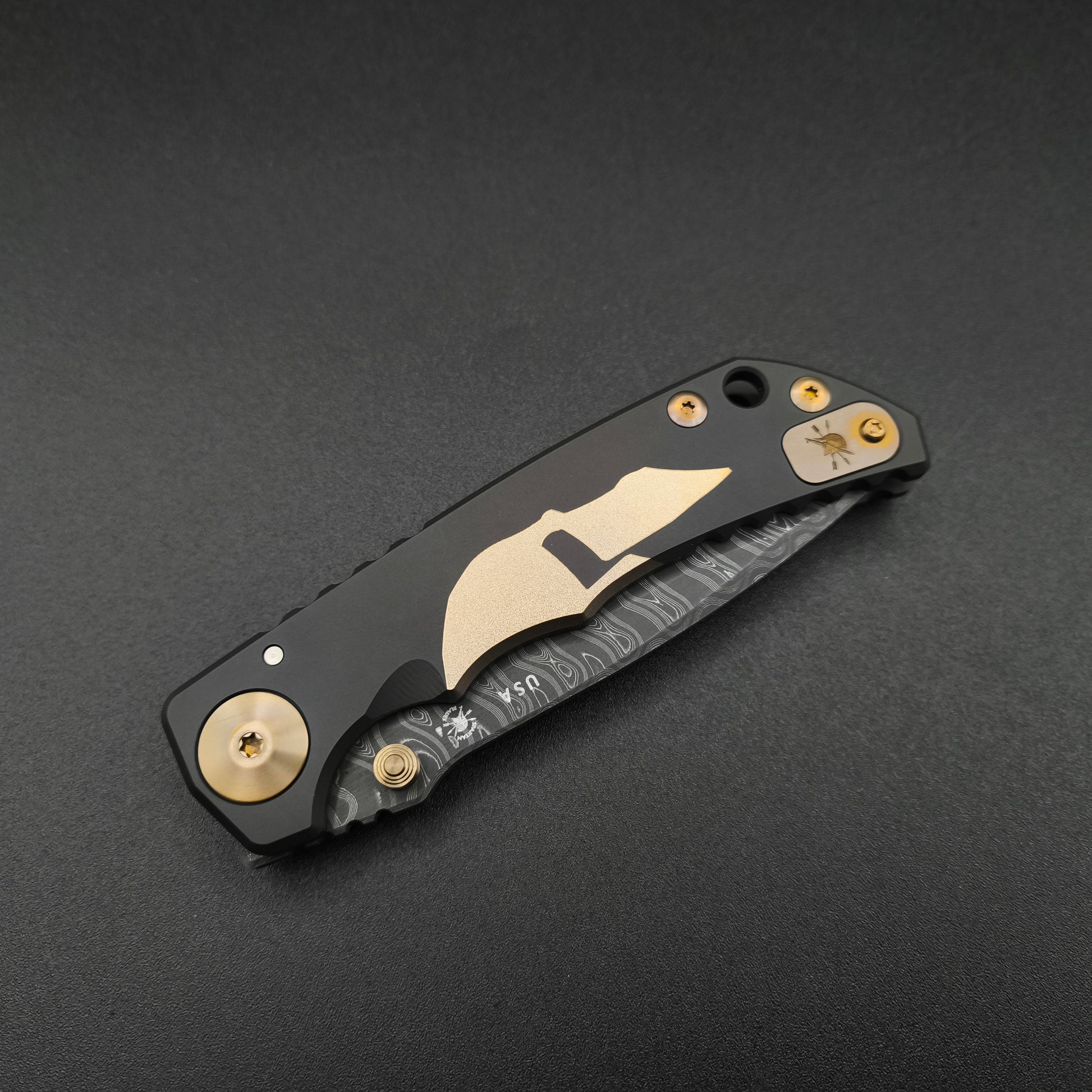 Spartan Blades Harsey Folder SF5 Custom Chad Nichols Damascus Gold Helmet 4