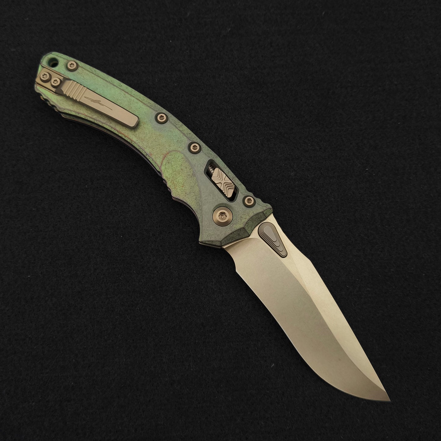 Microtech Amphibian Ram-Lok Bronzed Stonewash Antique Green Marfione Select