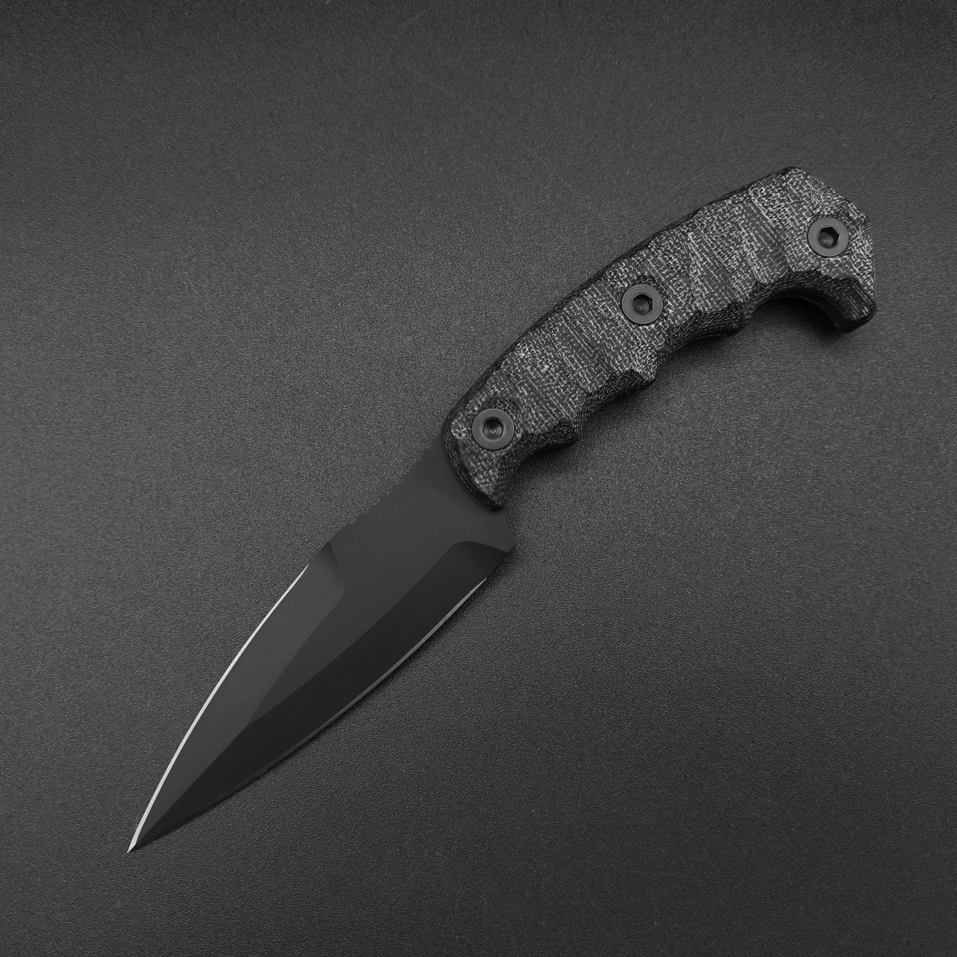 Half Face Blades HUMINT 4" Black Canvas Micarta, Armor Black Cerakote 2