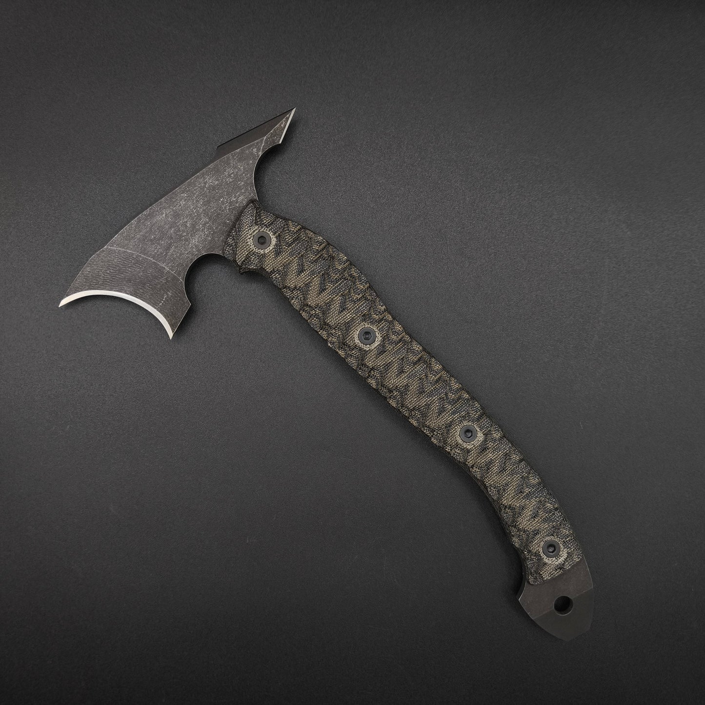 Half Face Blades Crescent Hawk OD Green and Black Burlap Micarta 2