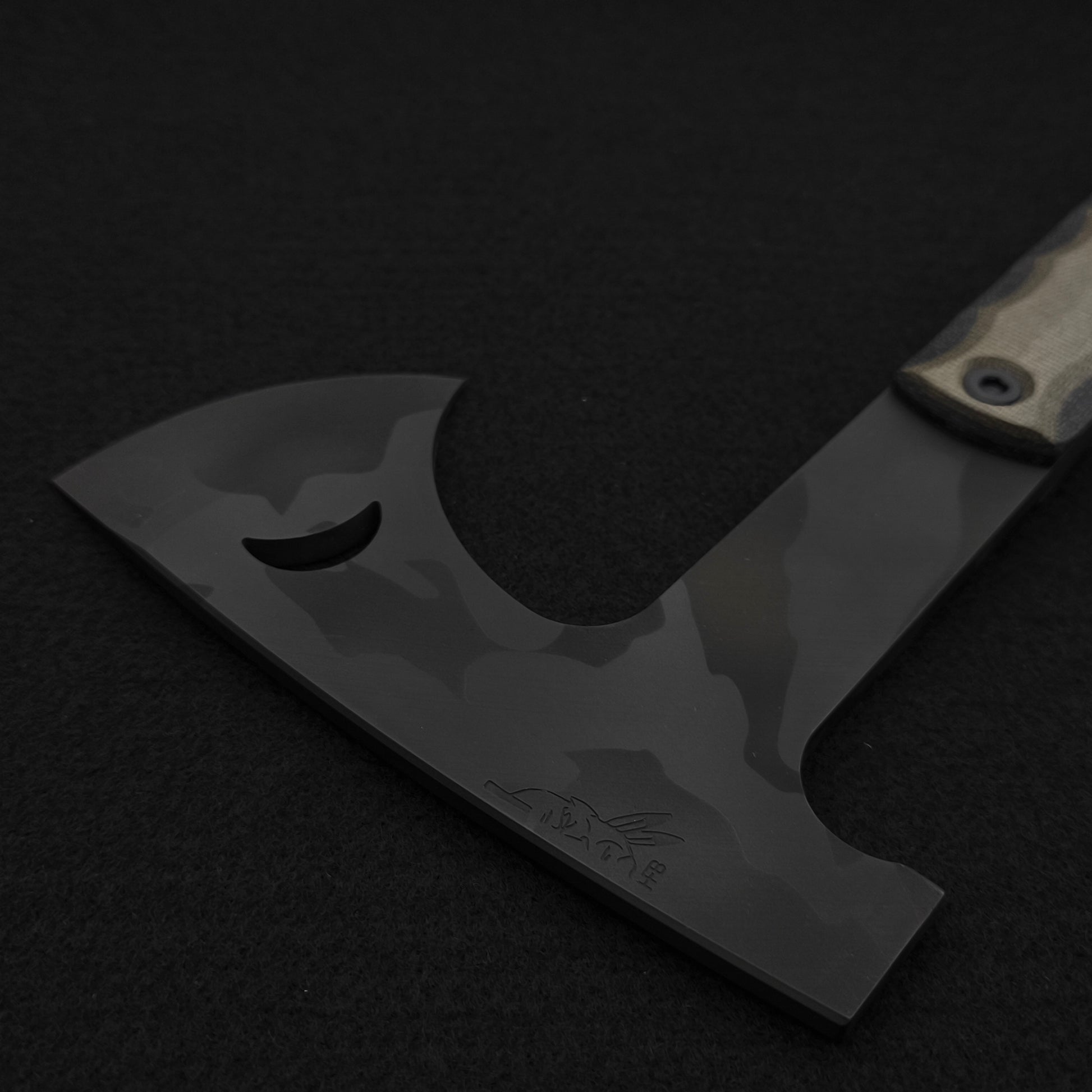 Half Face Blades Howler Hawk, Black and OD Green Canvas Micarta, Black Multicam Cerakote 3