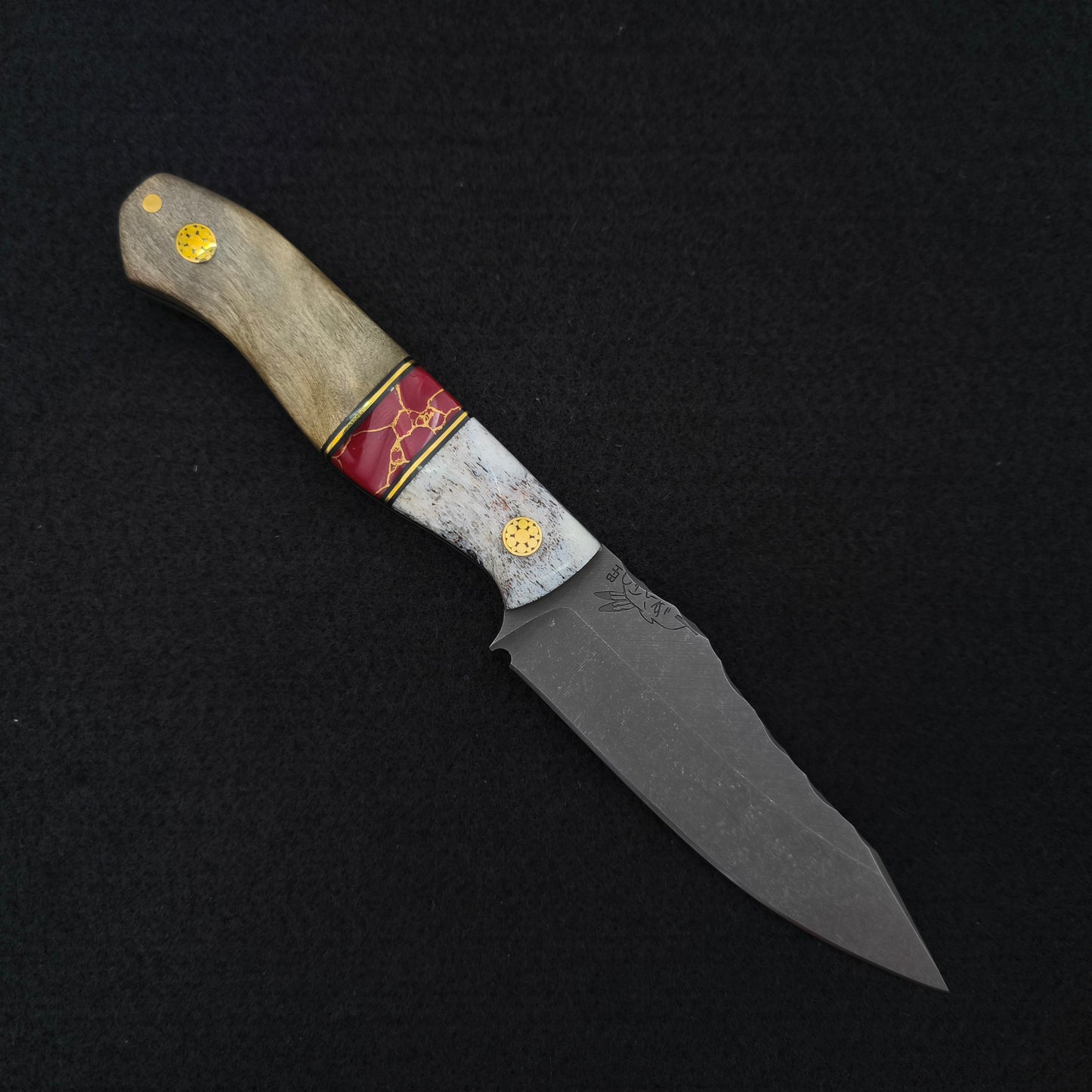Half Face Blades Field Knife Jr Elk Antler, Buckeye Burl 1