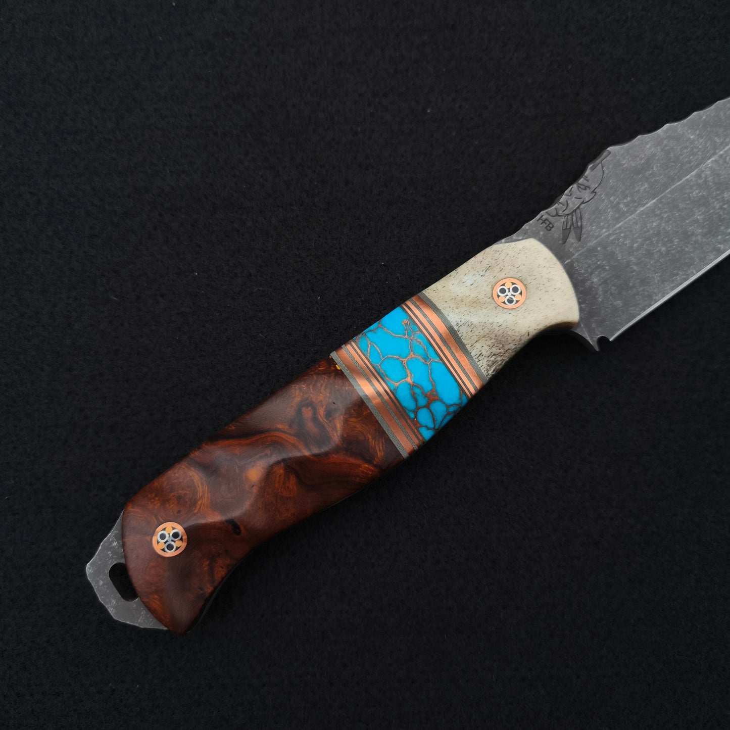 Half Face Blades Field Knife Elk Antler, Turquoise, Desert Ironwood