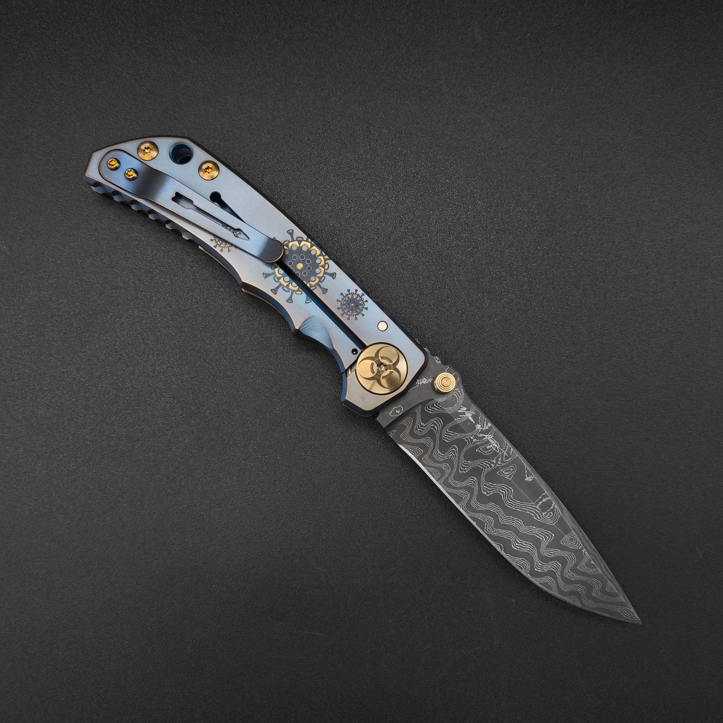 Spartan Blades Harsey Folder SF5 Custom Chad Nichols Damascus Plague Doctor Blue