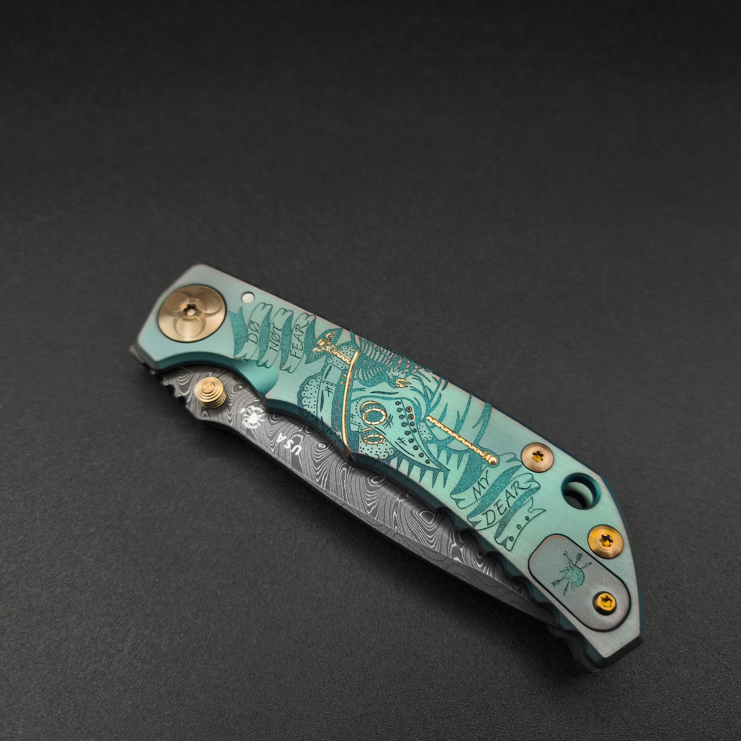 Spartan Blades Harsey Folder SF5 Custom Chad Nichols Damascus Plague Doctor Green