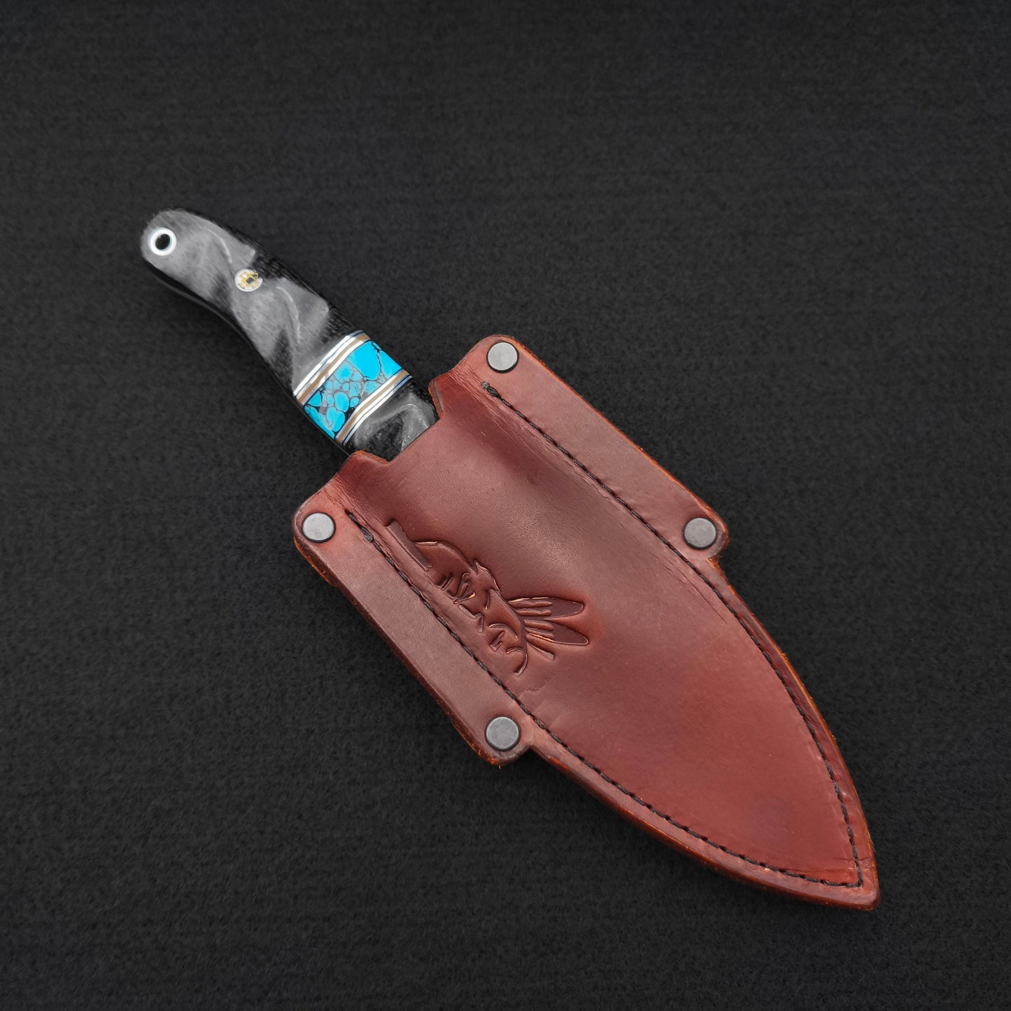 Half Face Blades Drop Point Scalper, Black Burlap Micarta, Turquoise 4