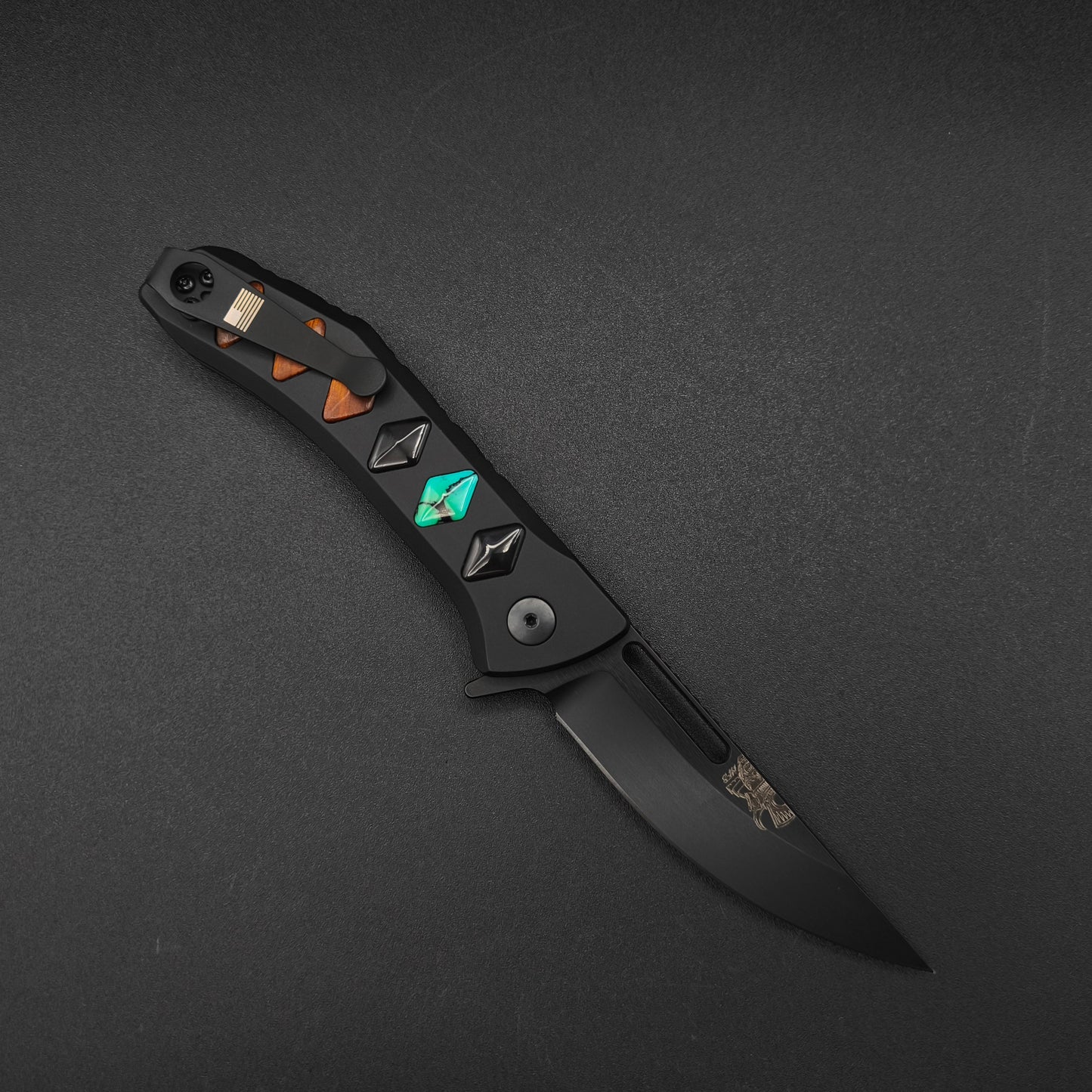 Half Face Blades Custom Kwaiken Folder Bison's Horn, Turquoise 1