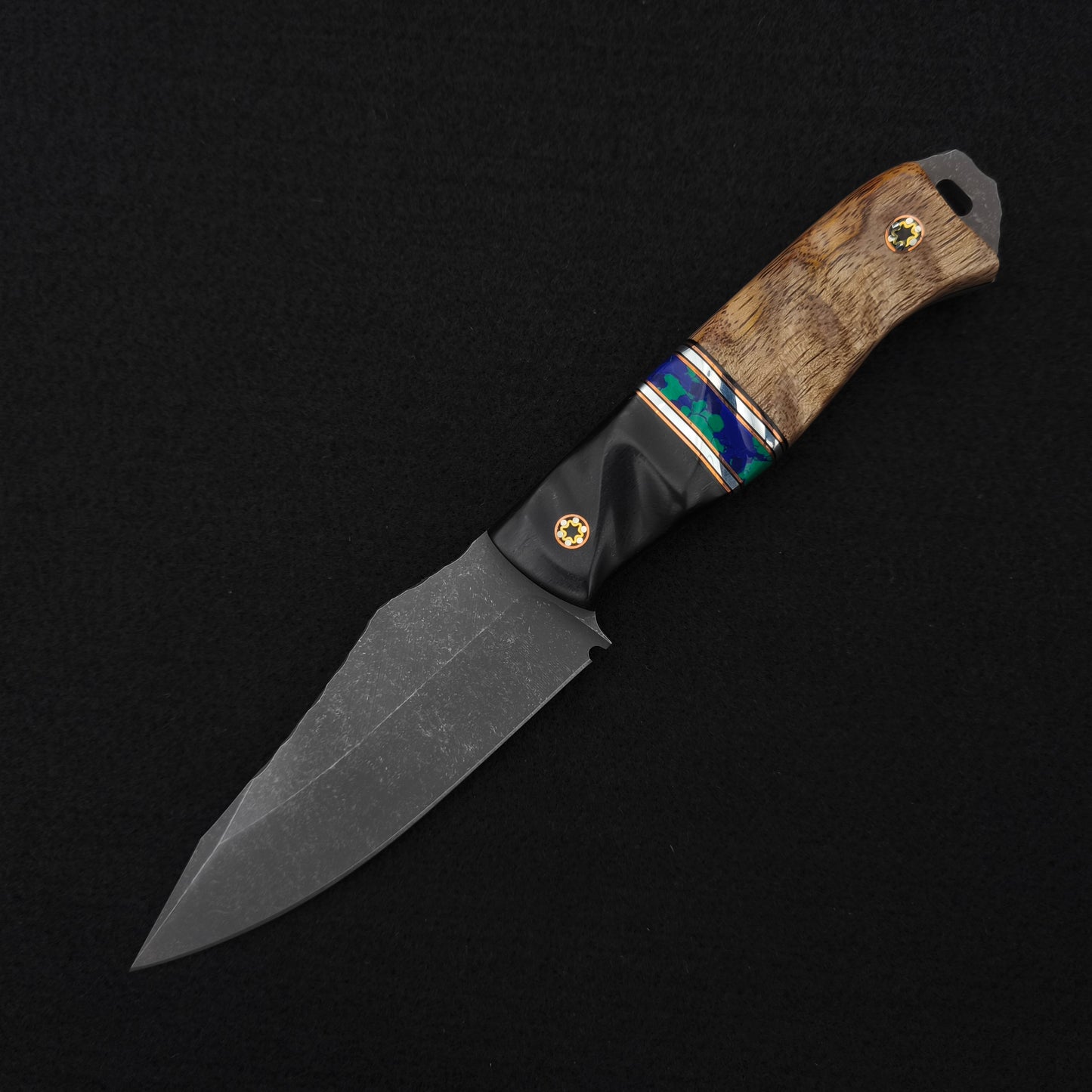 Half Face Blades Field Knife African Blackwood, Turquoise, Hawaiian Curly Mango 2
