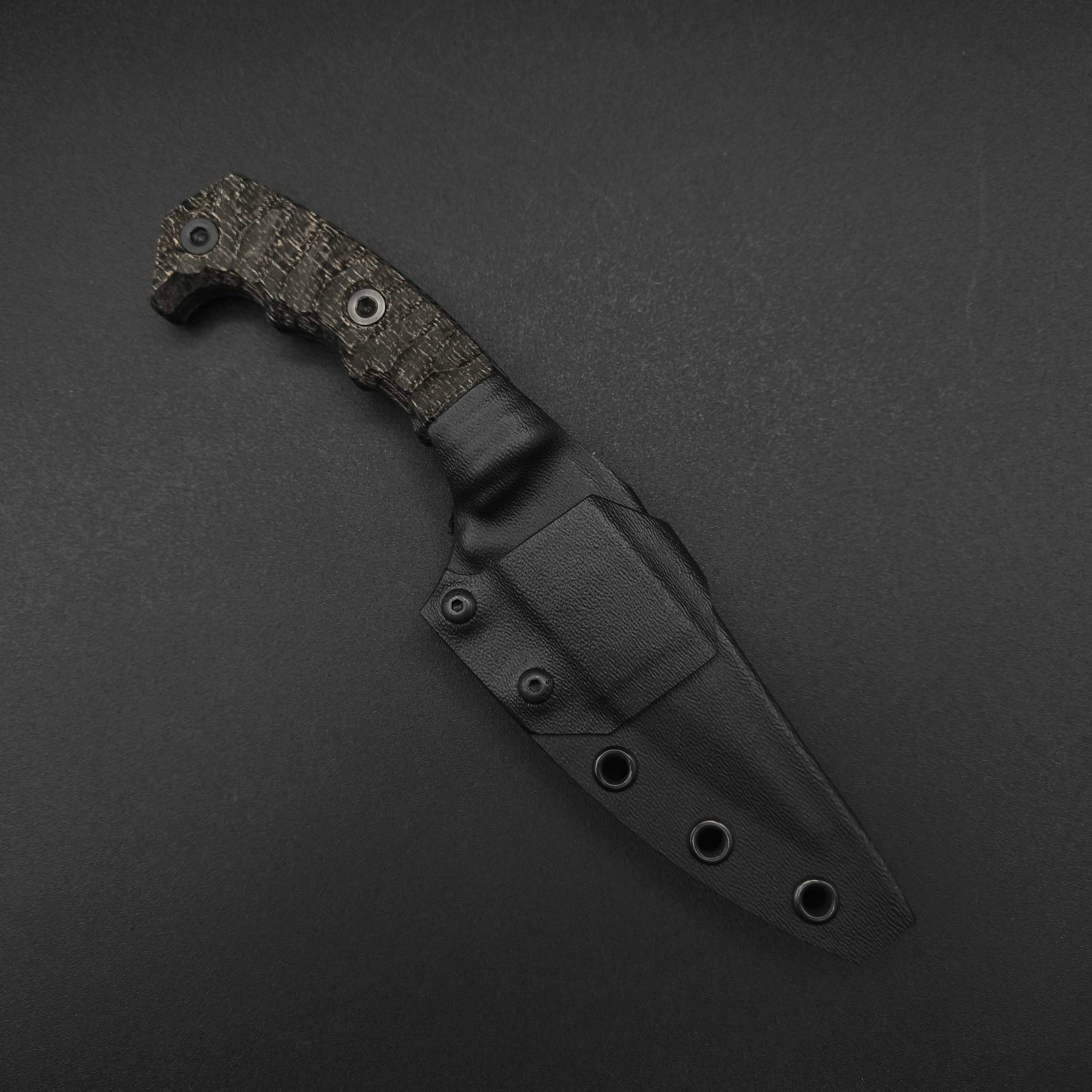 Half Face Blades HUMINT 4" Black Burlap Micarta, Armor Black Cerakote 3