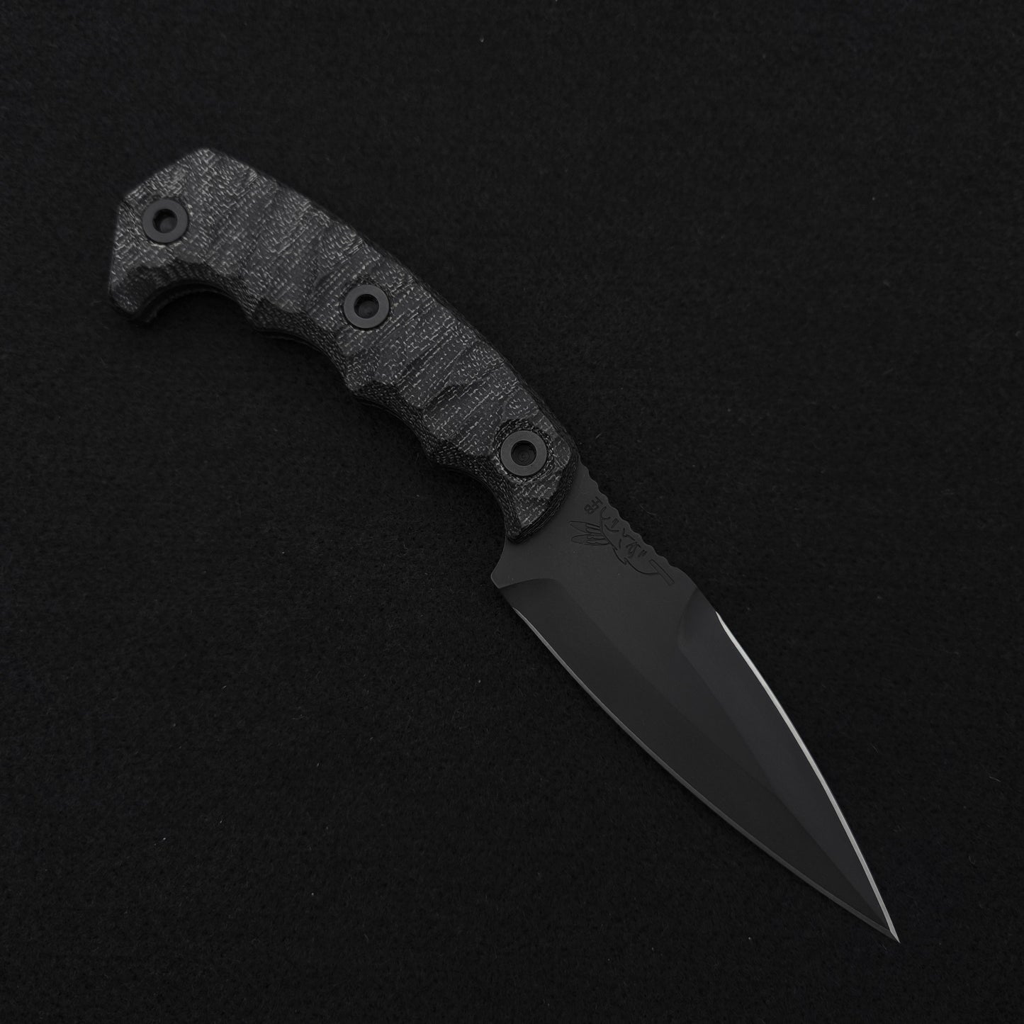 Half Face Blades HUMINT 4" Black Canvas Micarta, Armor Black Cerakote 1