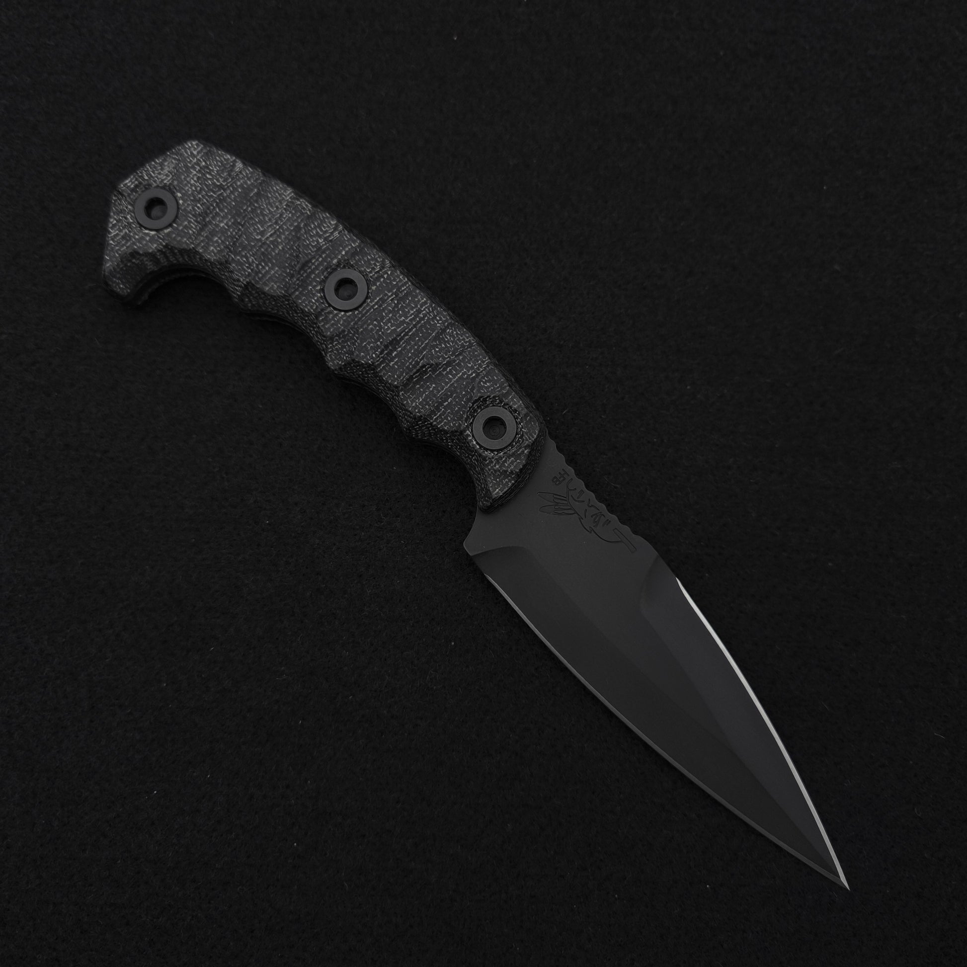Half Face Blades HUMINT 4" Black Canvas Micarta, Armor Black Cerakote 1