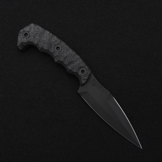 Half Face Blades HUMINT 4" Black Canvas Micarta, Armor Black Cerakote 1