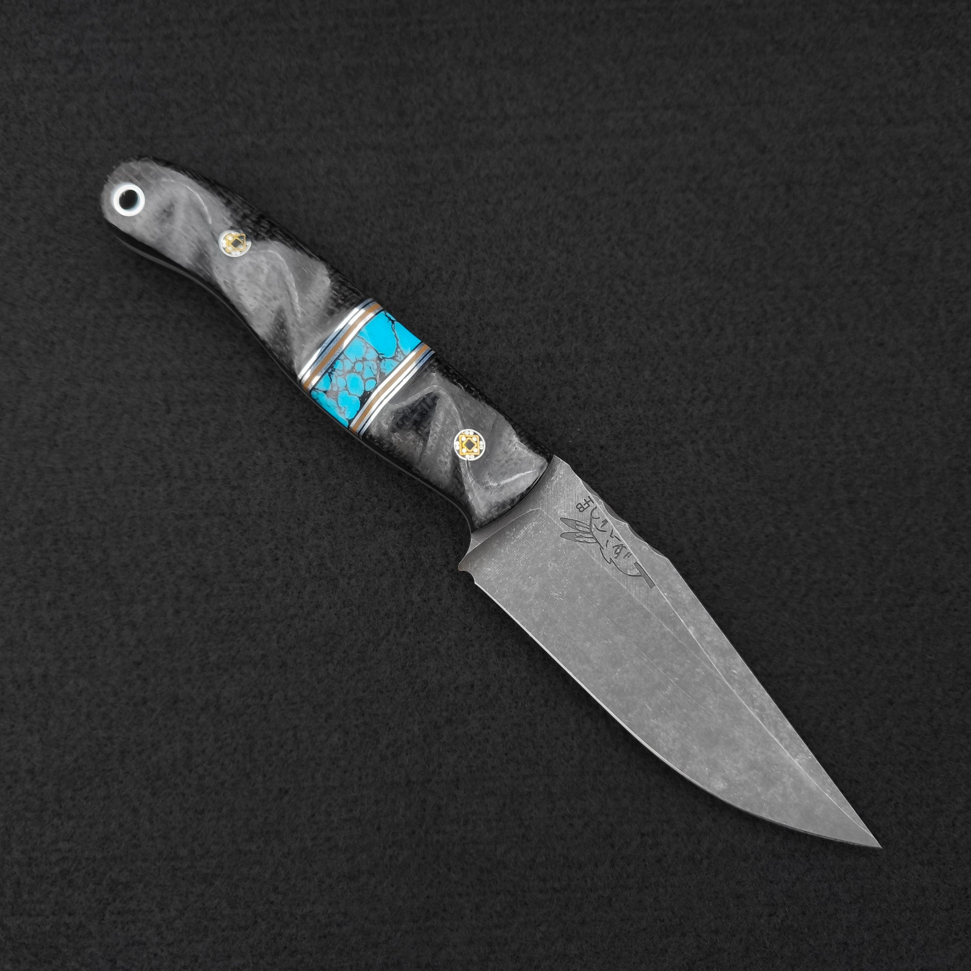 Half Face Blades Drop Point Scalper, Black Burlap Micarta, Turquoise 1