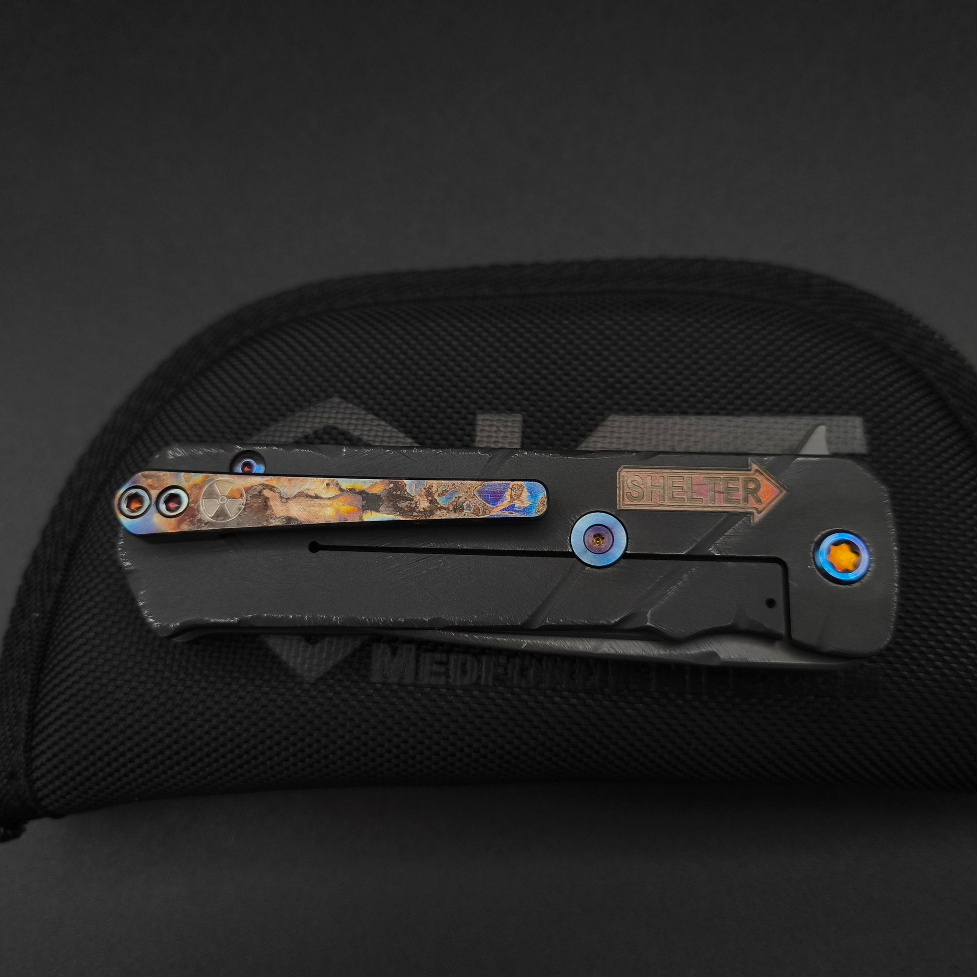 Medford TFF-4 Acid Distressed Tanto, Black Fallout and flamed Copper Inlay 5