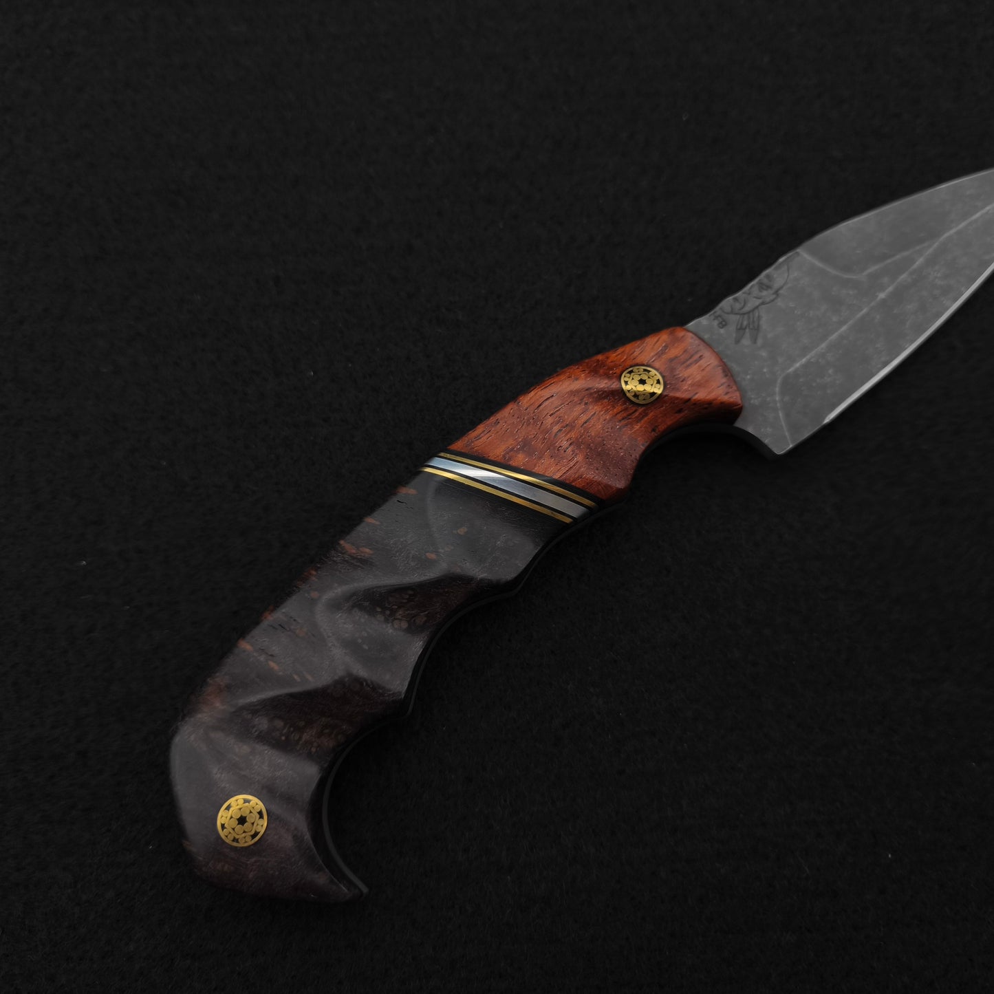 Half Face Blades HUMINT 3" Afzelia Burl, Dyed Redwood 3