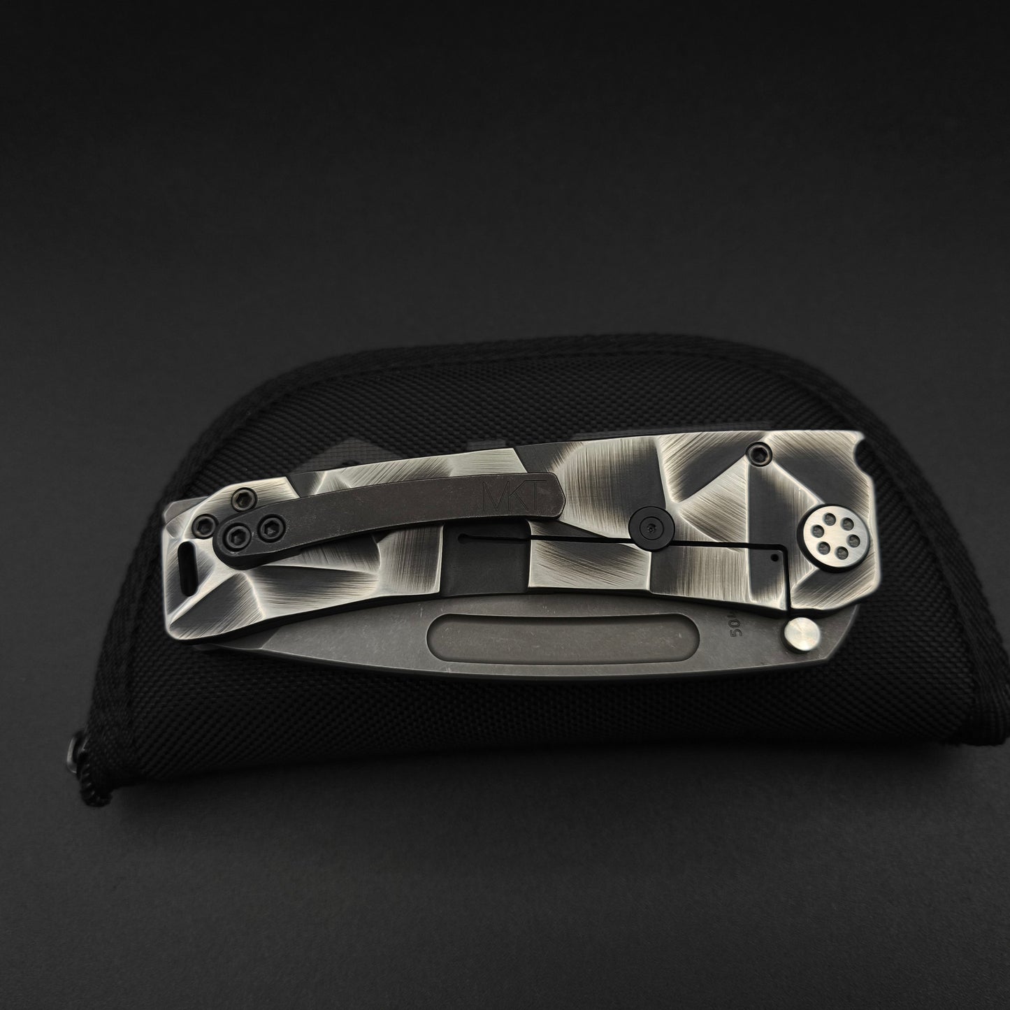 Medford Marauder, Full Size, Acid Distressed Tanto, Black and Silver Stained Glass 4