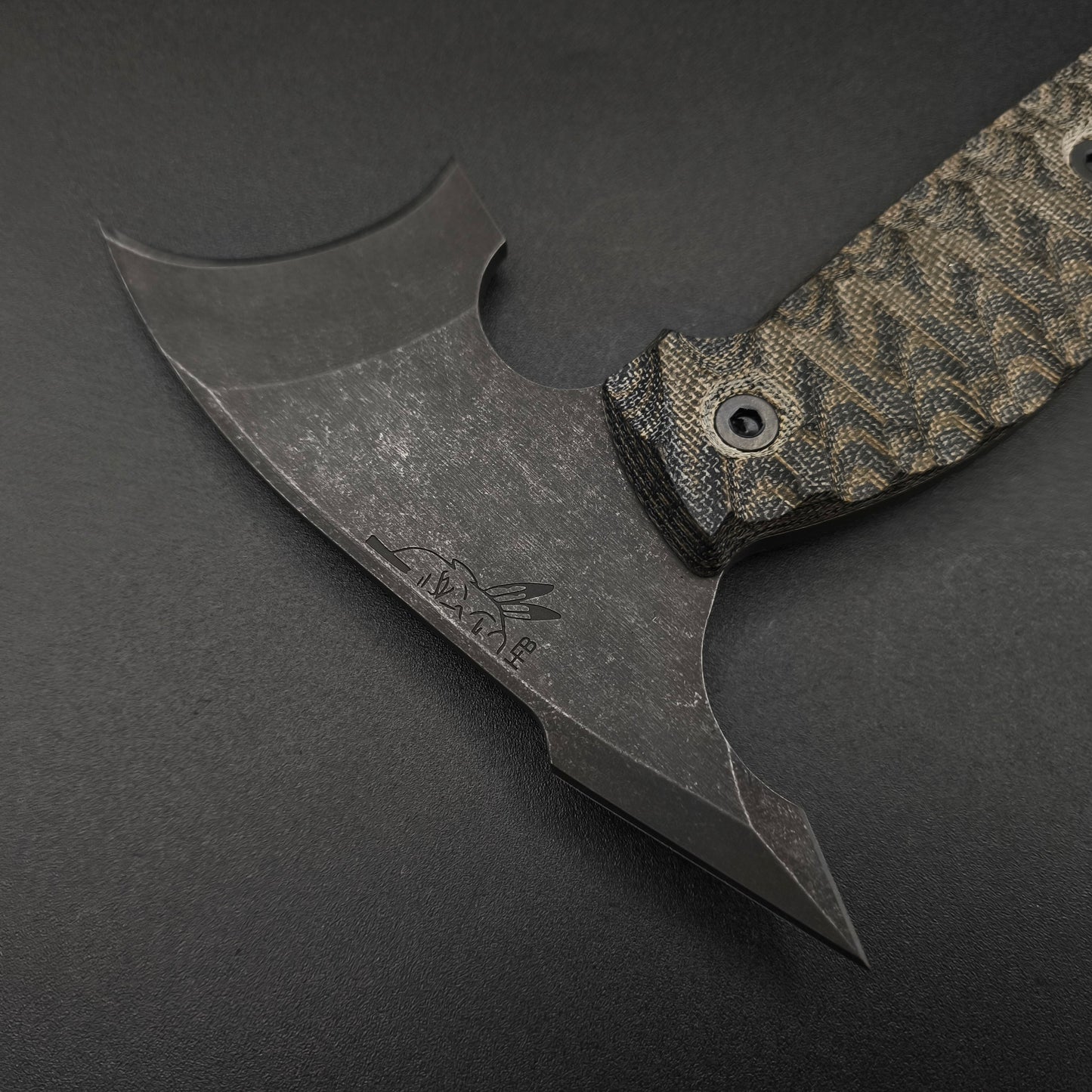 Half Face Blades Crescent Hawk OD Green and Black Burlap Micarta 3