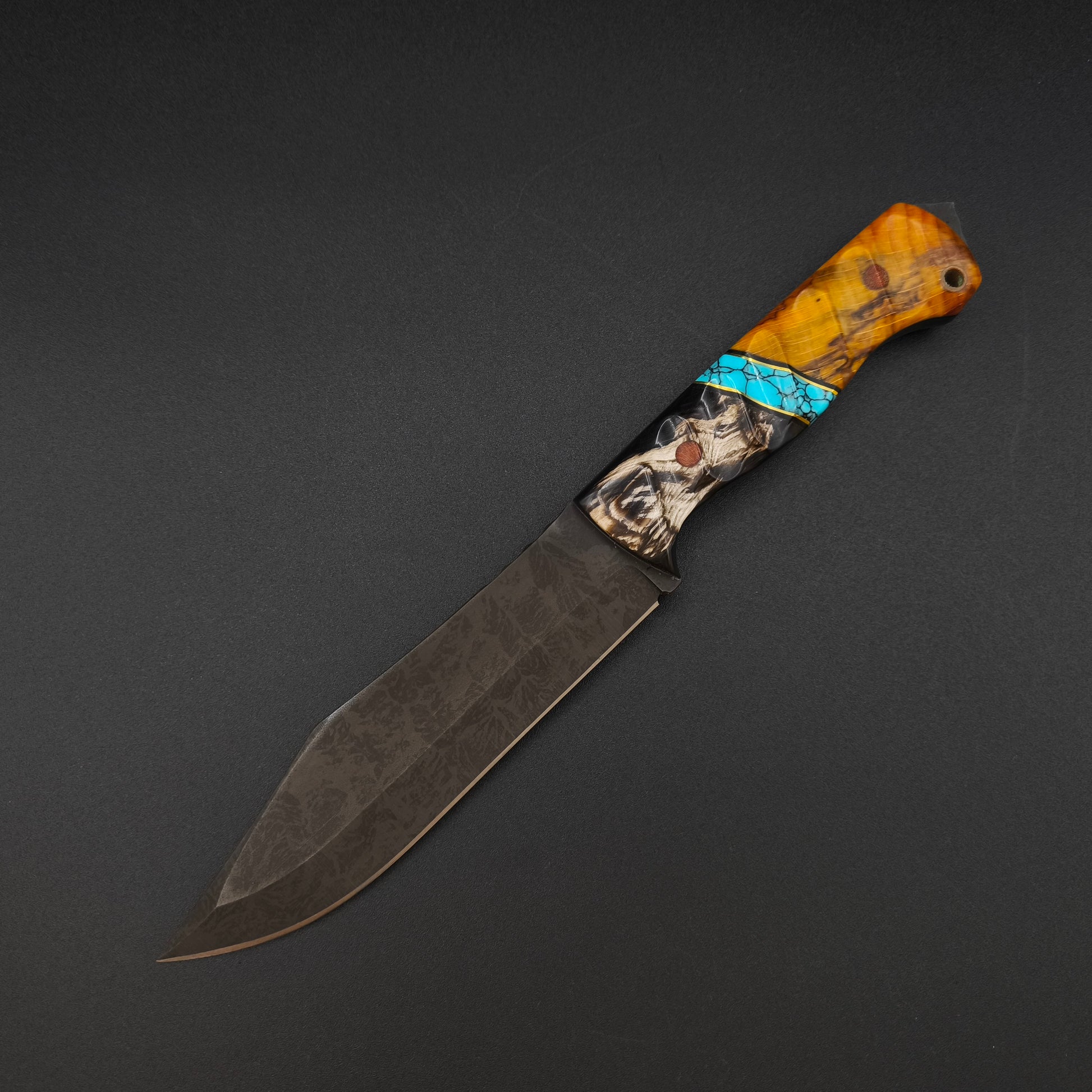 Sea Sick Blades Bowie, Buffalo Horn, Turquoise, Mahogany 80CrV2 2