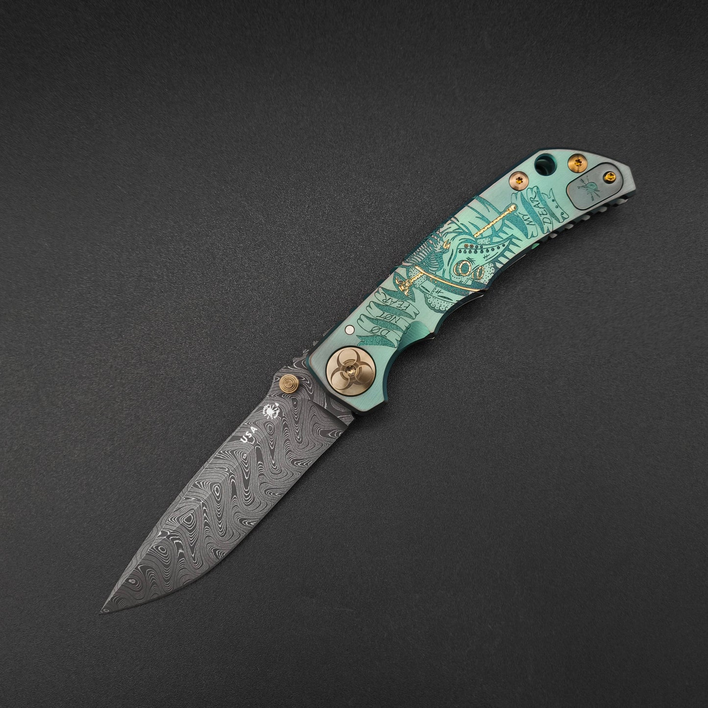 Spartan Blades Harsey Folder SF5 Custom Chad Nichols Damascus Plague Doctor Green