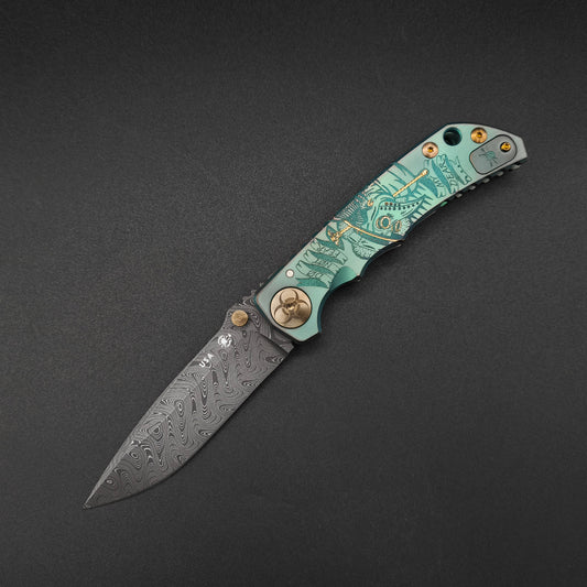 Spartan Blades Harsey Folder SF5 Custom Chad Nichols Damascus Plague Doctor Green